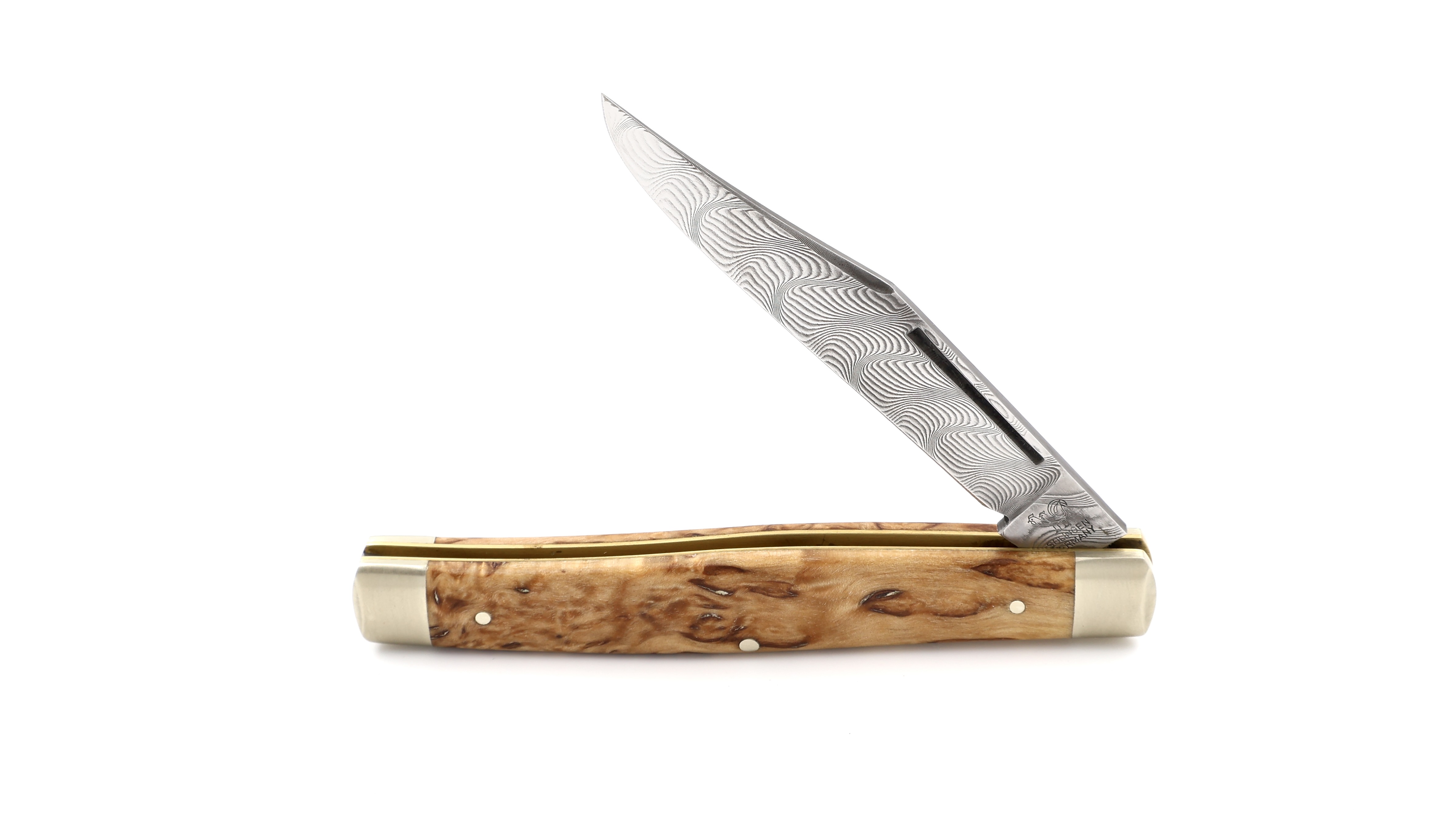 Robert Klaas Stockman knife birchwood burl damascus