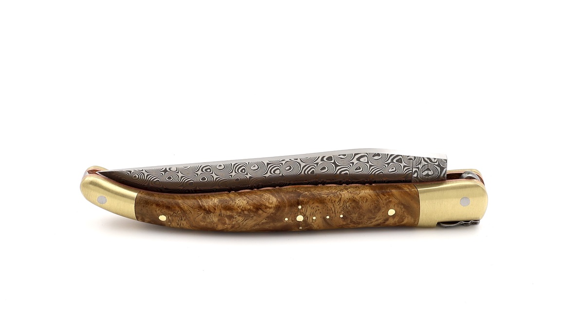 Laguiole en Aubrac BIJOU DSC® Rosendamast Amboina Wurzelholz guillochierte Platine 12 cm
