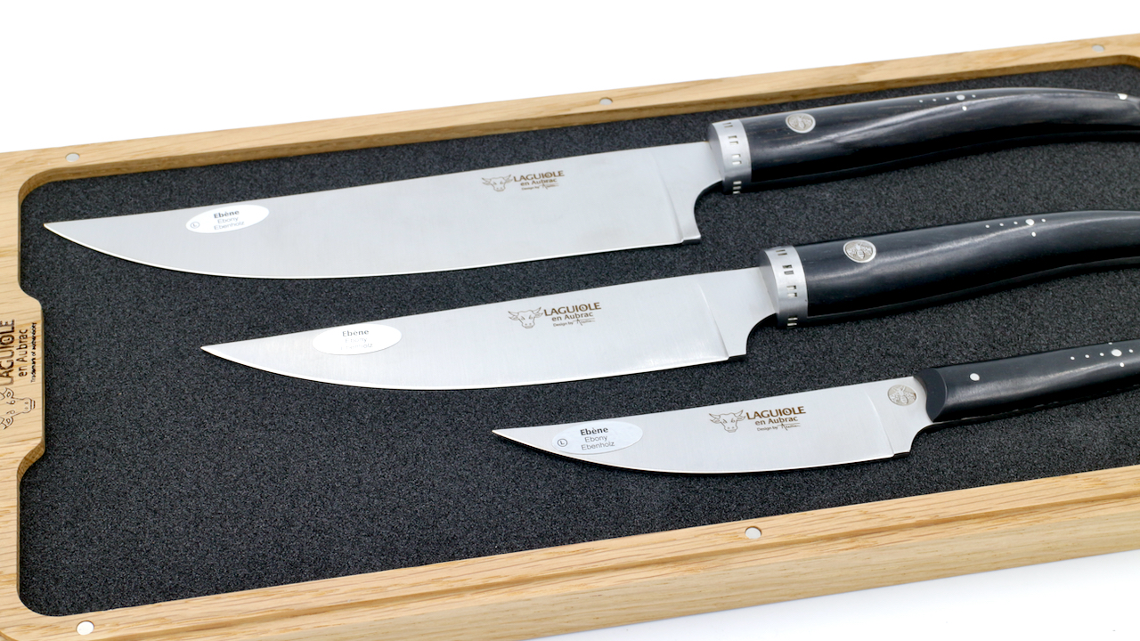 Laguiole en Aubrac Gourmet Kochmesser Set 3-teilig Ebenholz