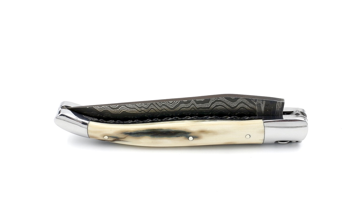 Laguiole en Aubrac Linien Damast Mammutelfenbein Kruste Doppelplatinen mit Spiralfeder 12 cm