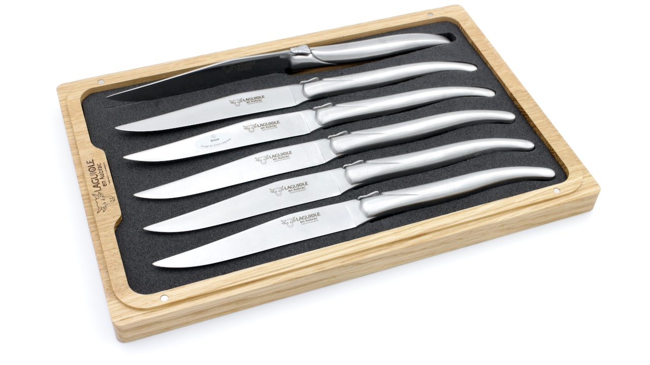 Laguiole en Aubrac Laguiole Steakmesser Set 6-teilig Edelstahl geschmiedet komplett matt