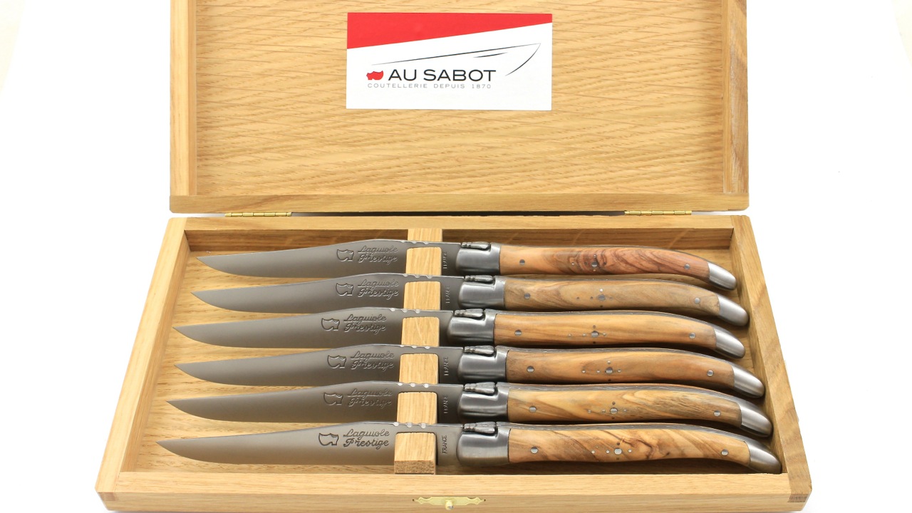 AU SABOT Laguiole Prestige Steakmesser Olivenholz Set 6-teilig