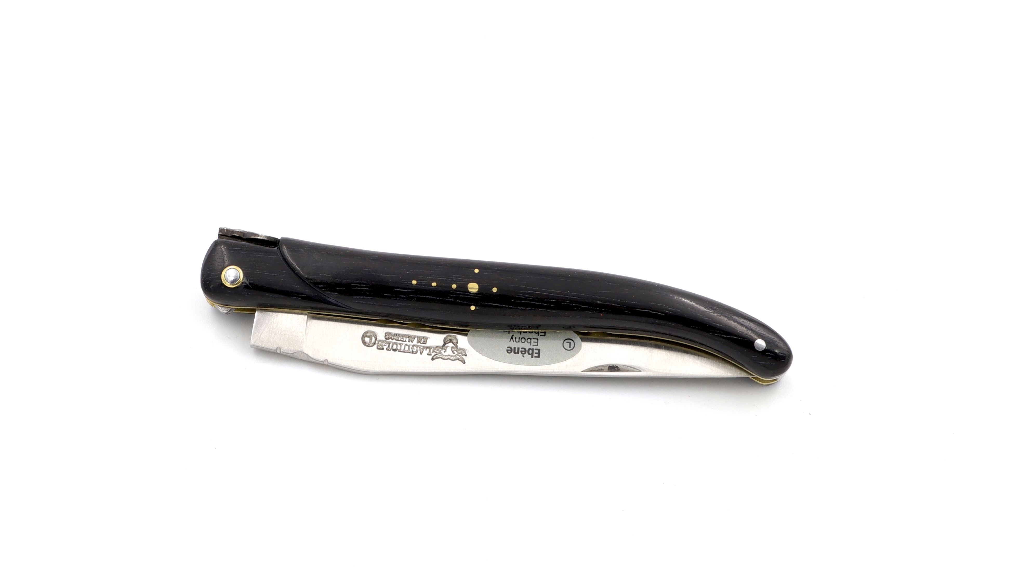 Laguiole en Aubrac Ebony full handle brass plates 12 cm