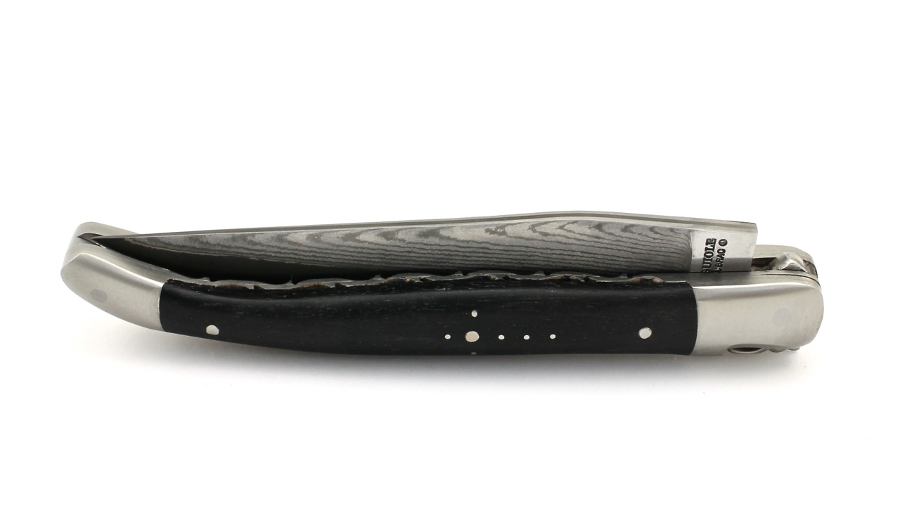 Jap-Damast-EBI-DP Laguiole en Aubrac jap. Damastklinge Ebenholz matt Doppelplatine 12 cm