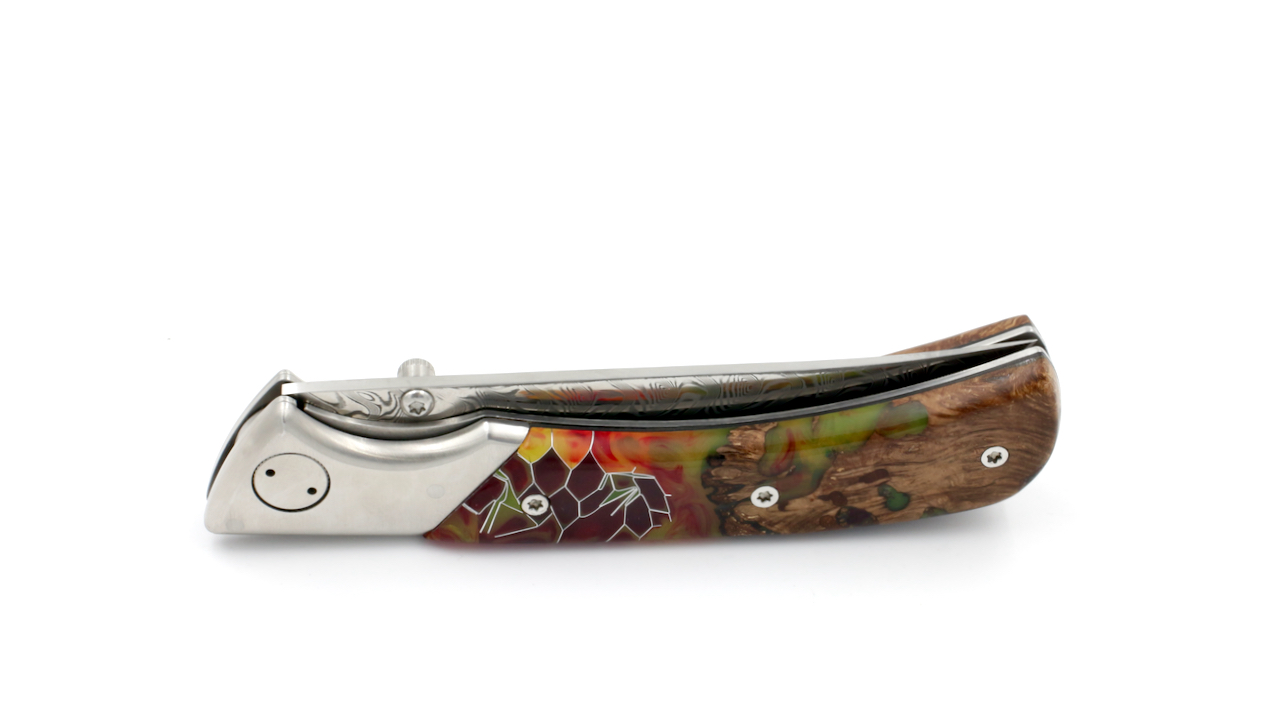 5-15-140-15GR-E17-2 Claude DOZORME EOK hunting knife Nid d'Abeille poplarburl wood