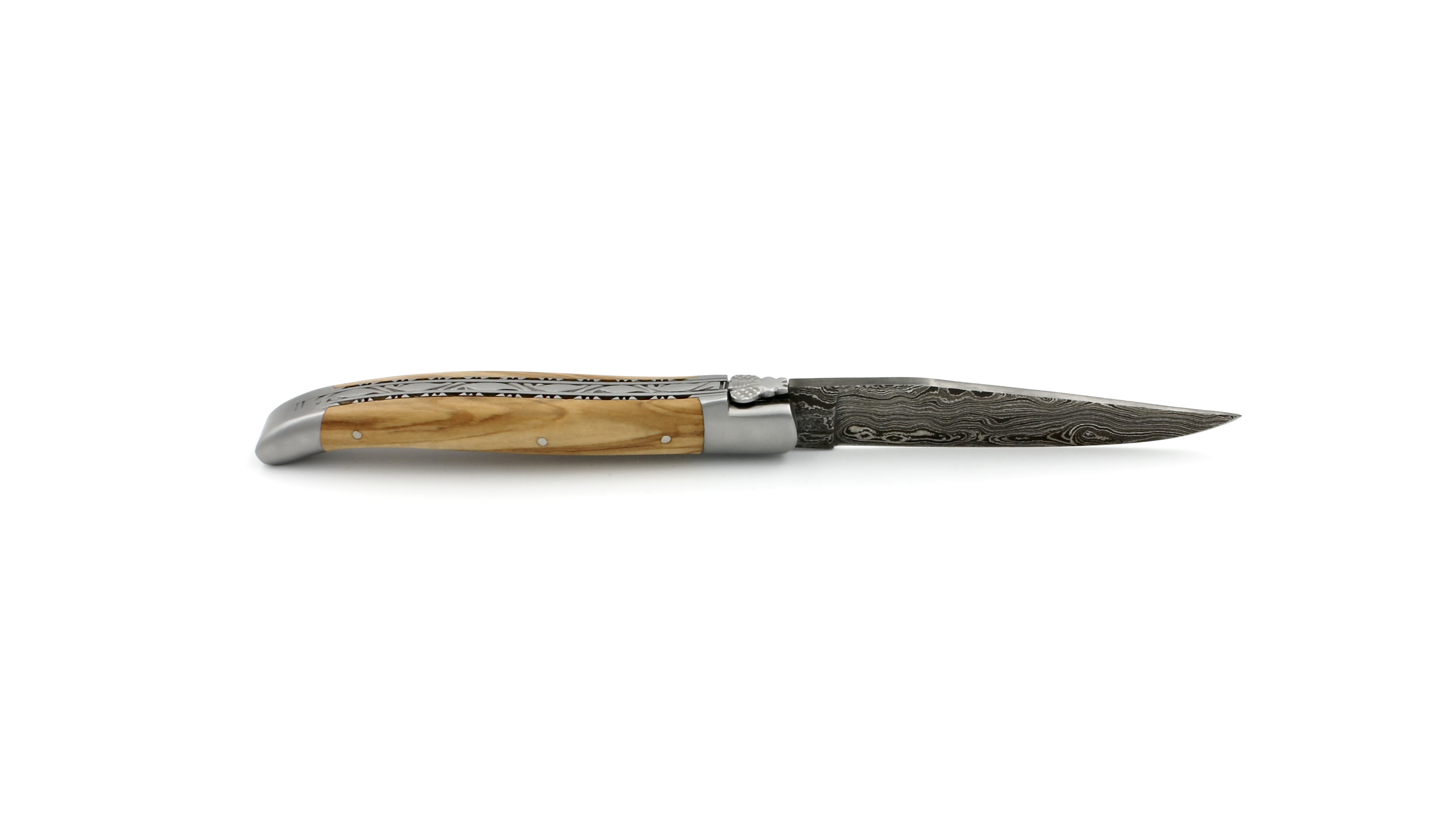 Laguiole en Aubrac Damast Olive Doppelplatine 12 cm