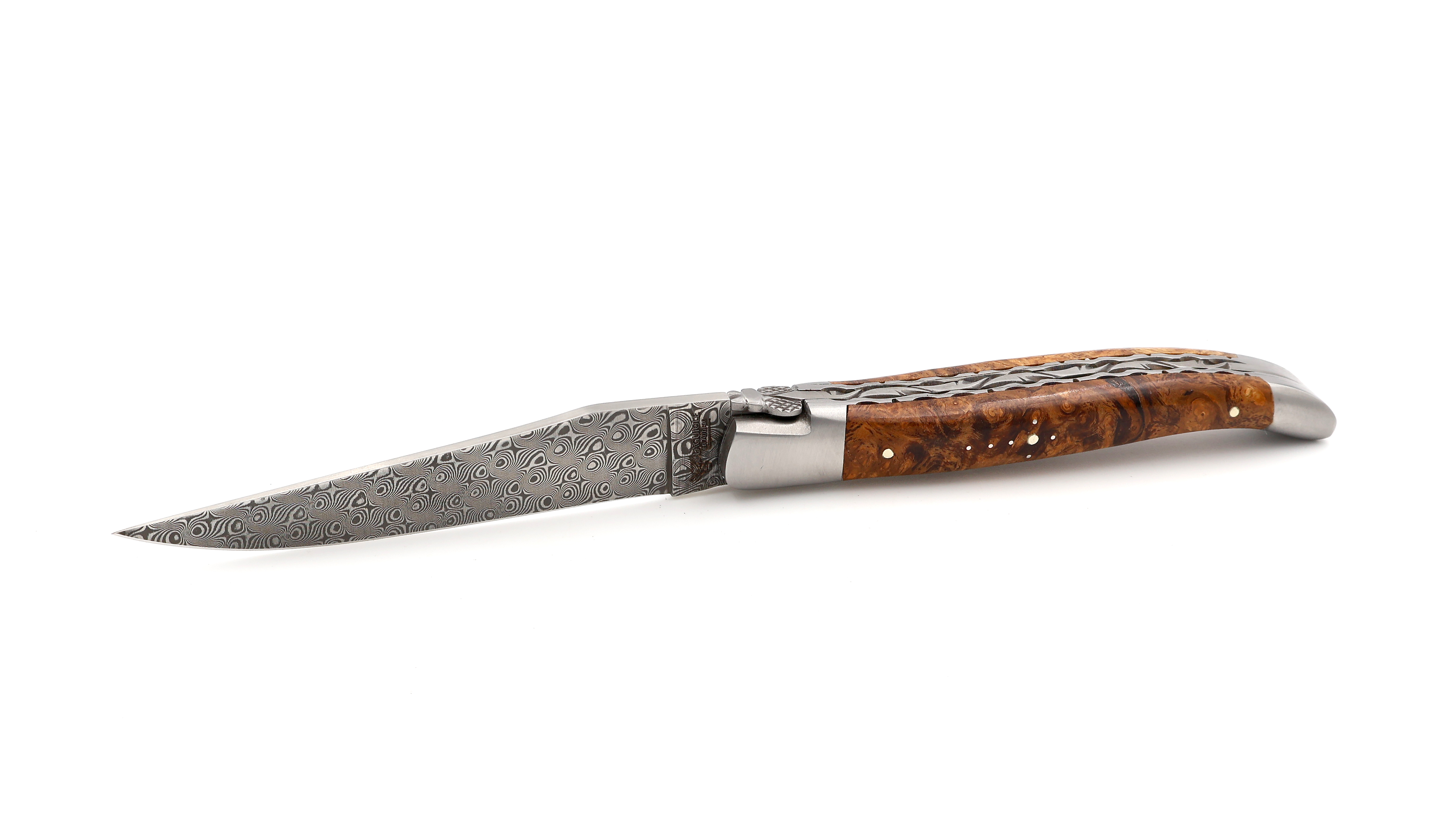 Laguiole en Aubrac DSC® Carbon Damast Amboina Wurzelholz Doppelplatine 12 cm