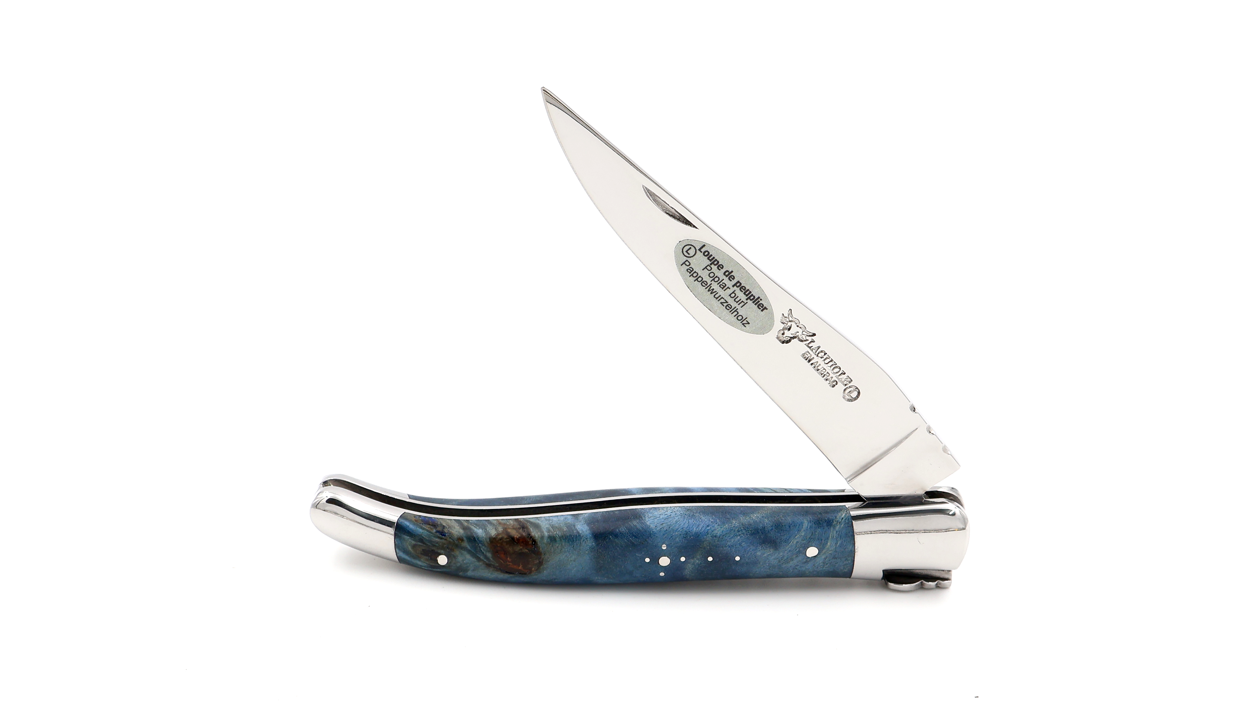 Laguiole en Aubrac Pappel Wurzelholz blau poliert 12 cm