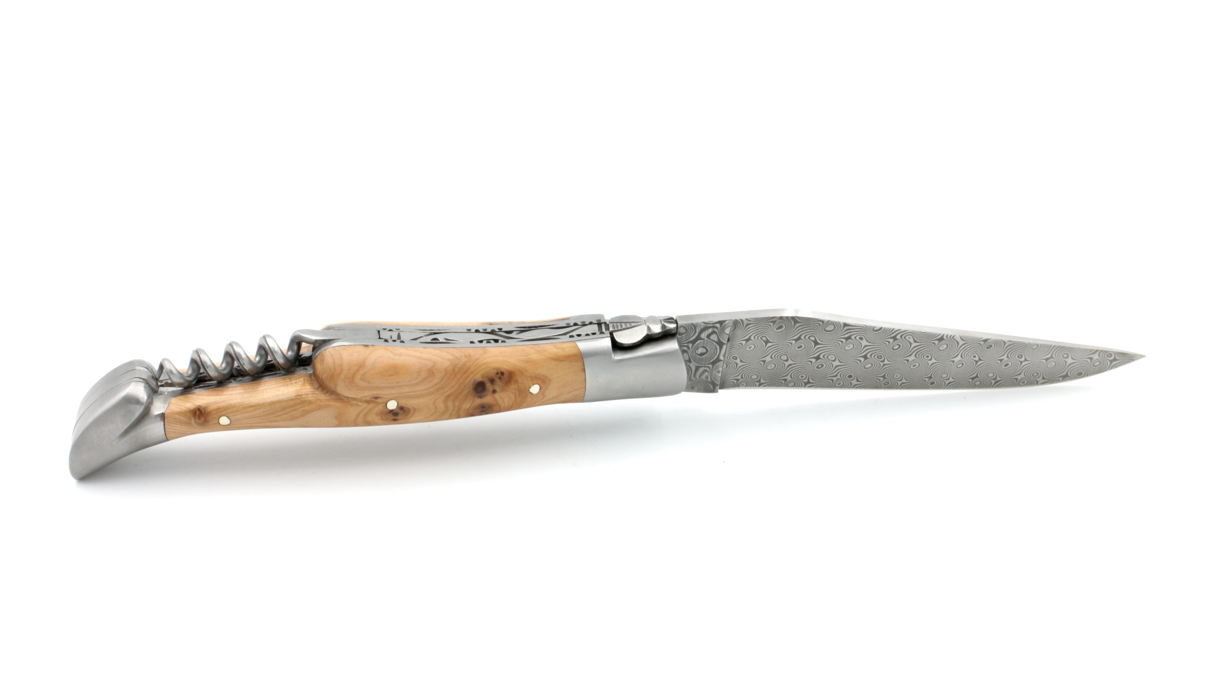 Laguiole en Aubrac damascus juniper with double plates, corkscrew 12 cm matt