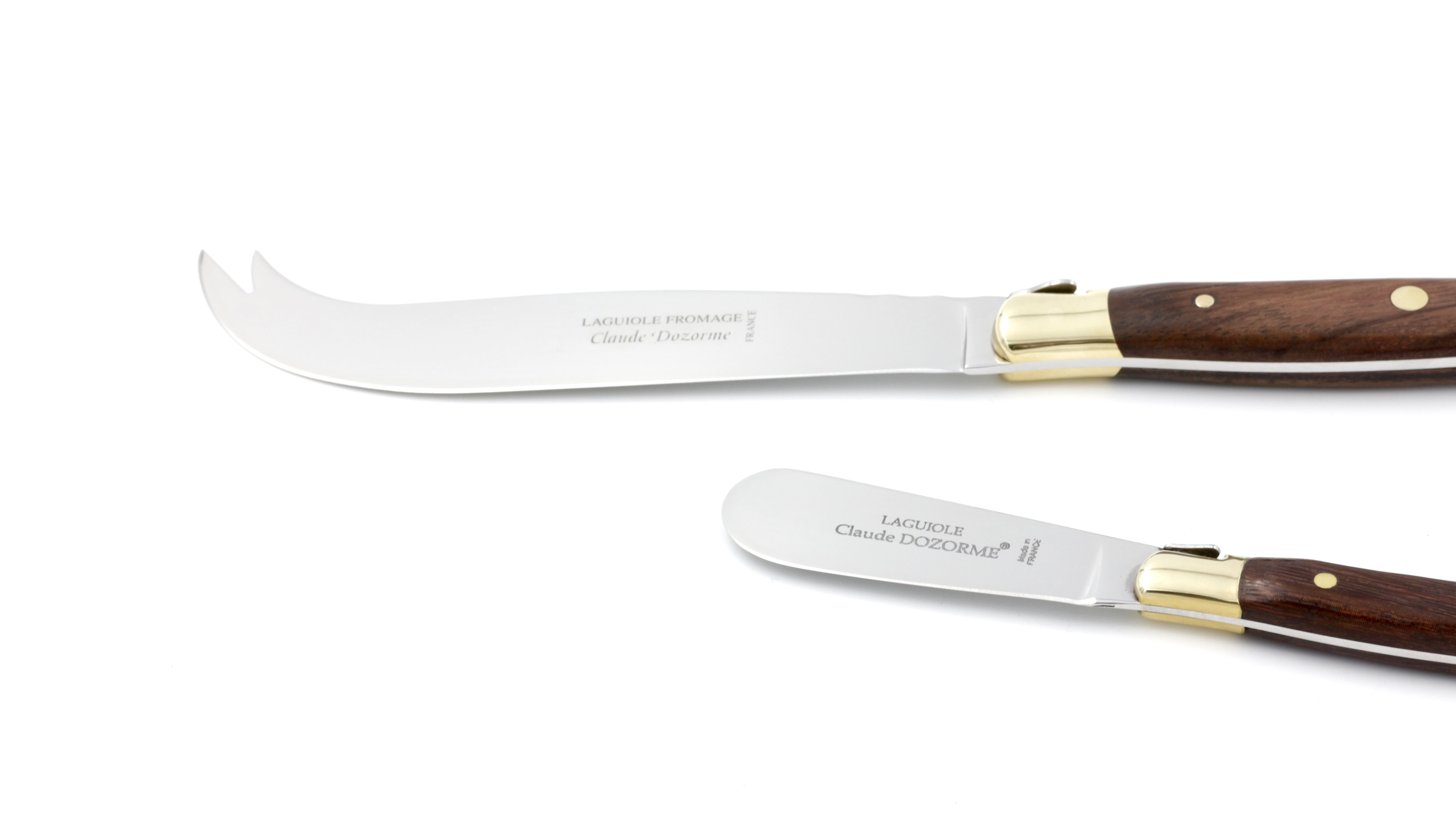 Claude DOZORME Laguiole cheese knife and butterknife vallerina brass bolster