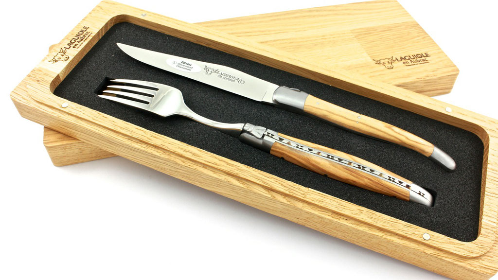 Laguiole en Aubrac Laguiole Besteck Set Olive 1 Messer 1 Gabel
