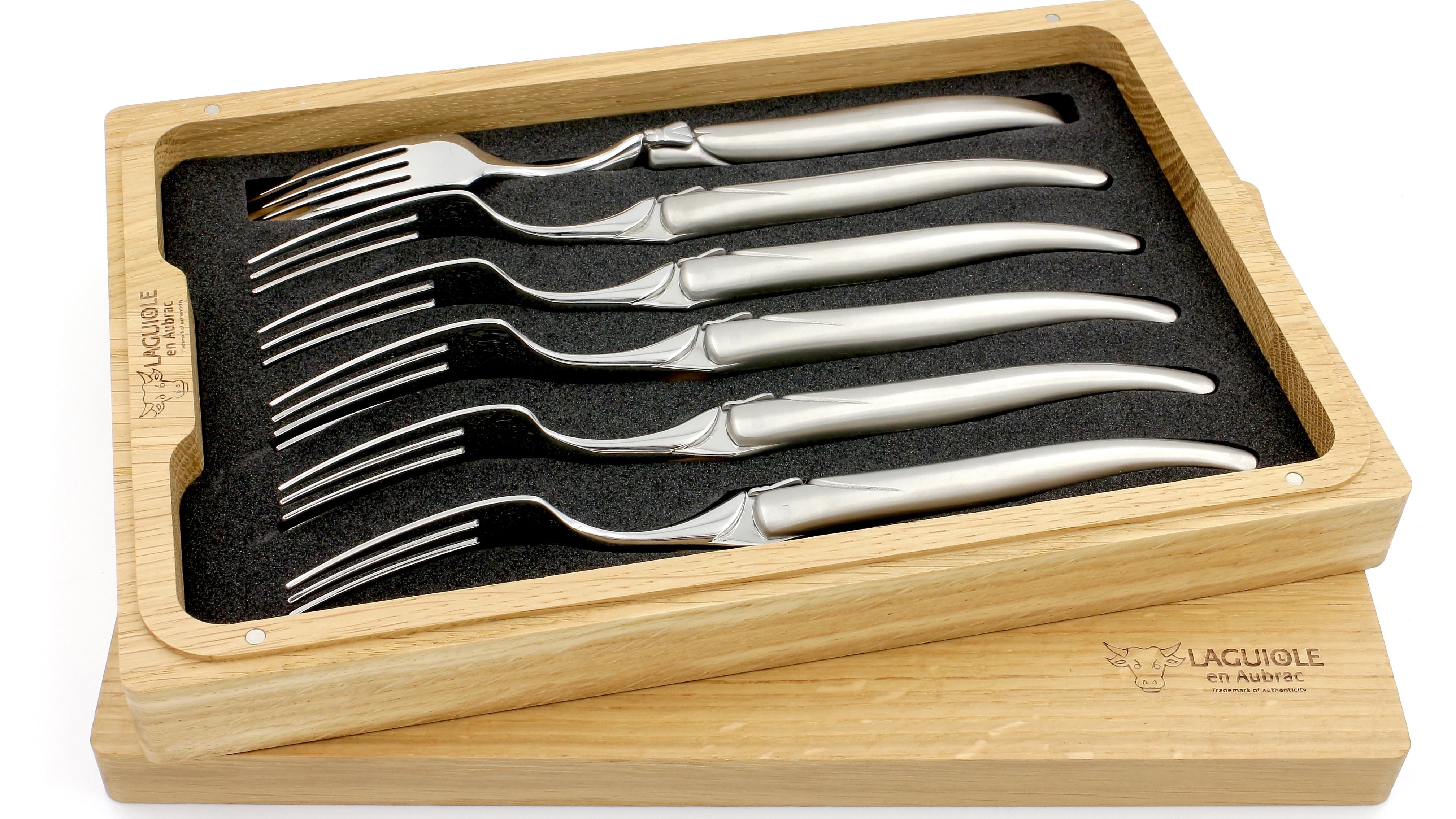 Laguiole en Aubrac Laguiole Steakgabel Set 6-teilig  Edelstahl geschmiedet matt