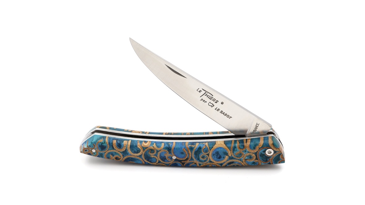 AU SABOT THIERS knife 12 cm birch wood blue