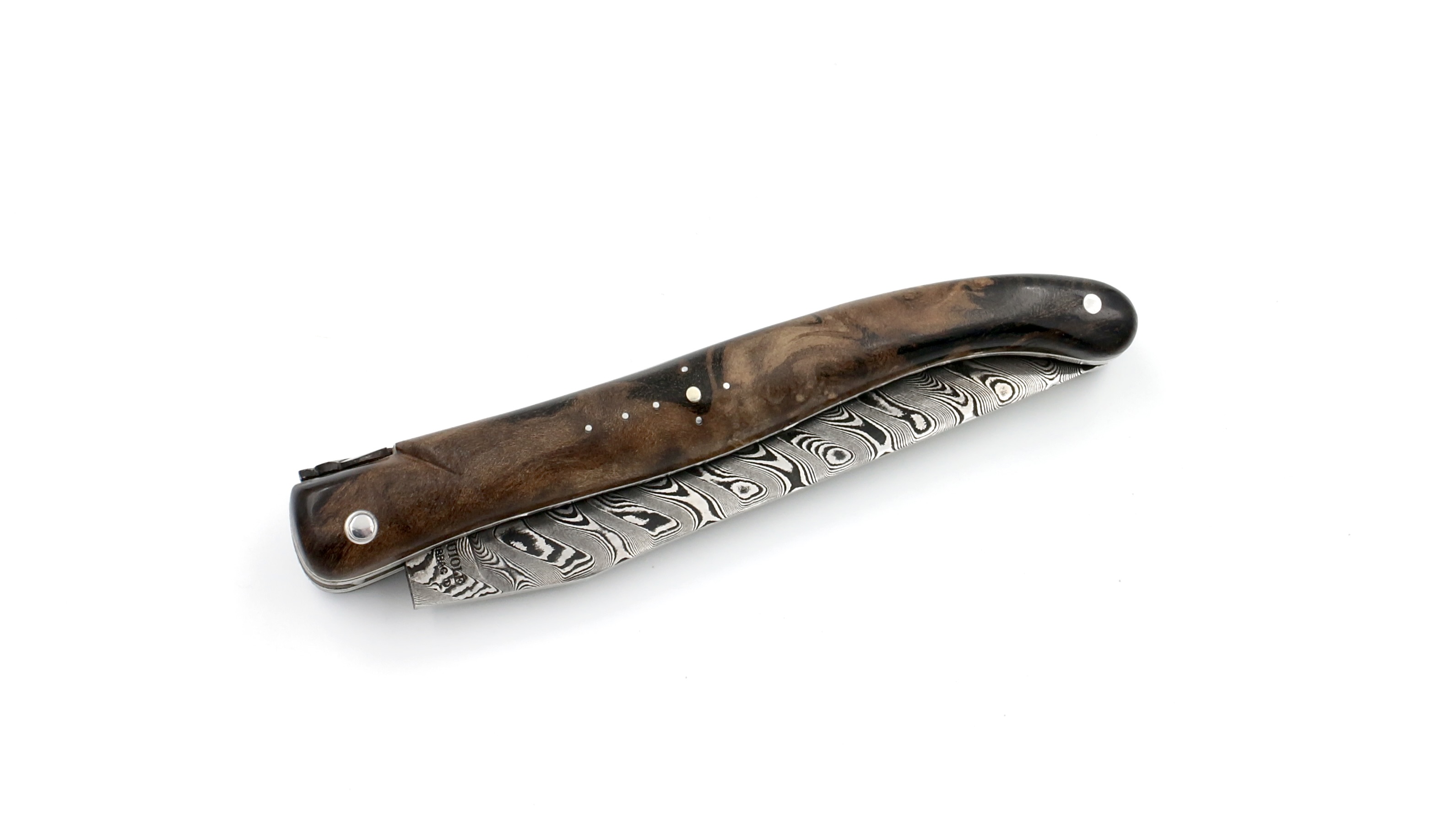 Laguiole en Aubrac damascus loupe laurel full handle with double plates 12 cm