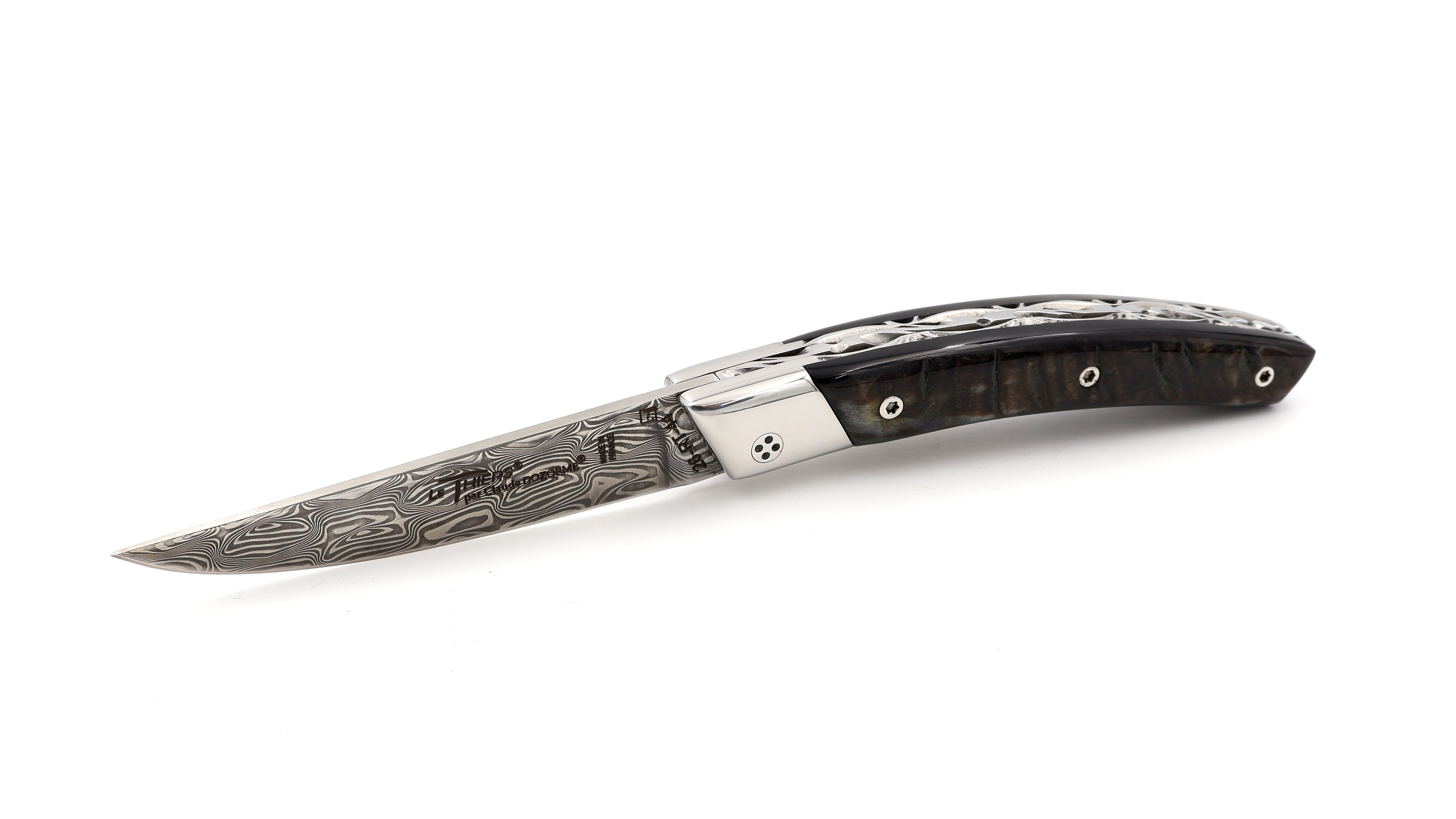 Claude DOZORME Thiers RLT ram horn damascus blade (2)