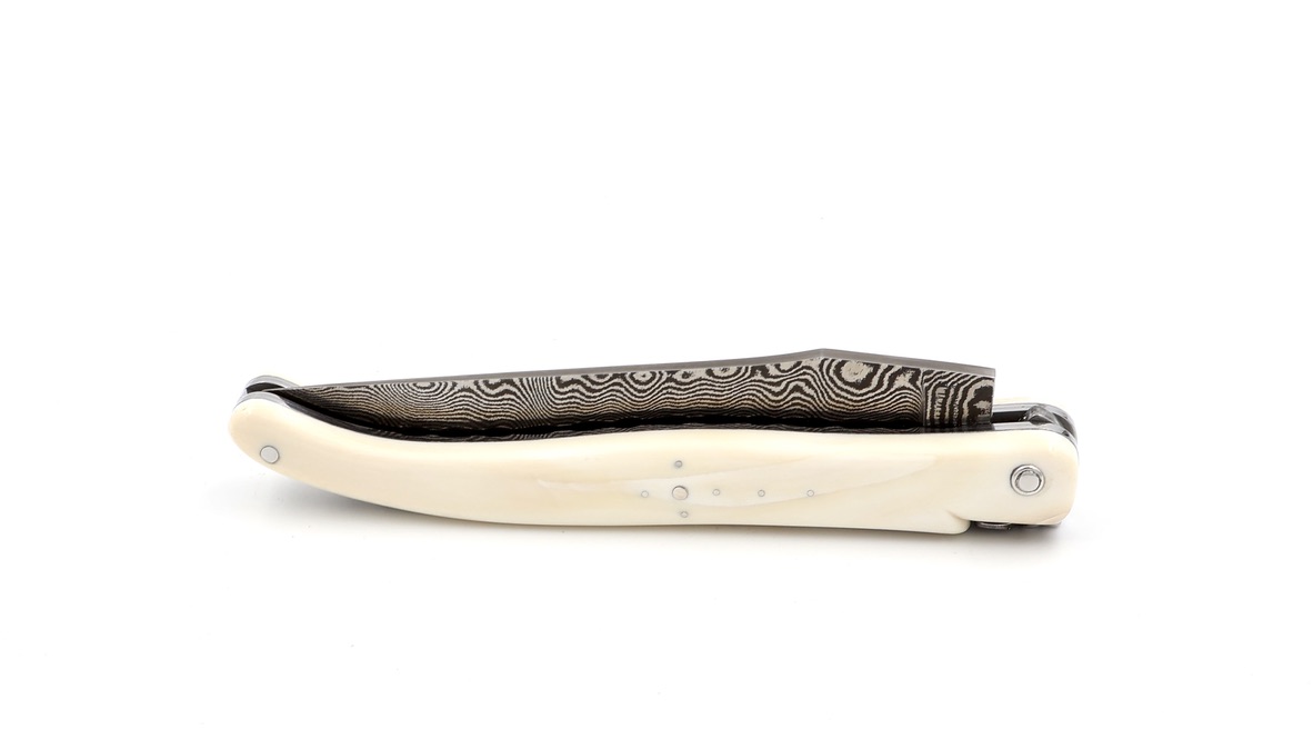 Laguiole en Aubrac double plates knife DSC® carbon damascus warthog-ivory full handle 12 cm