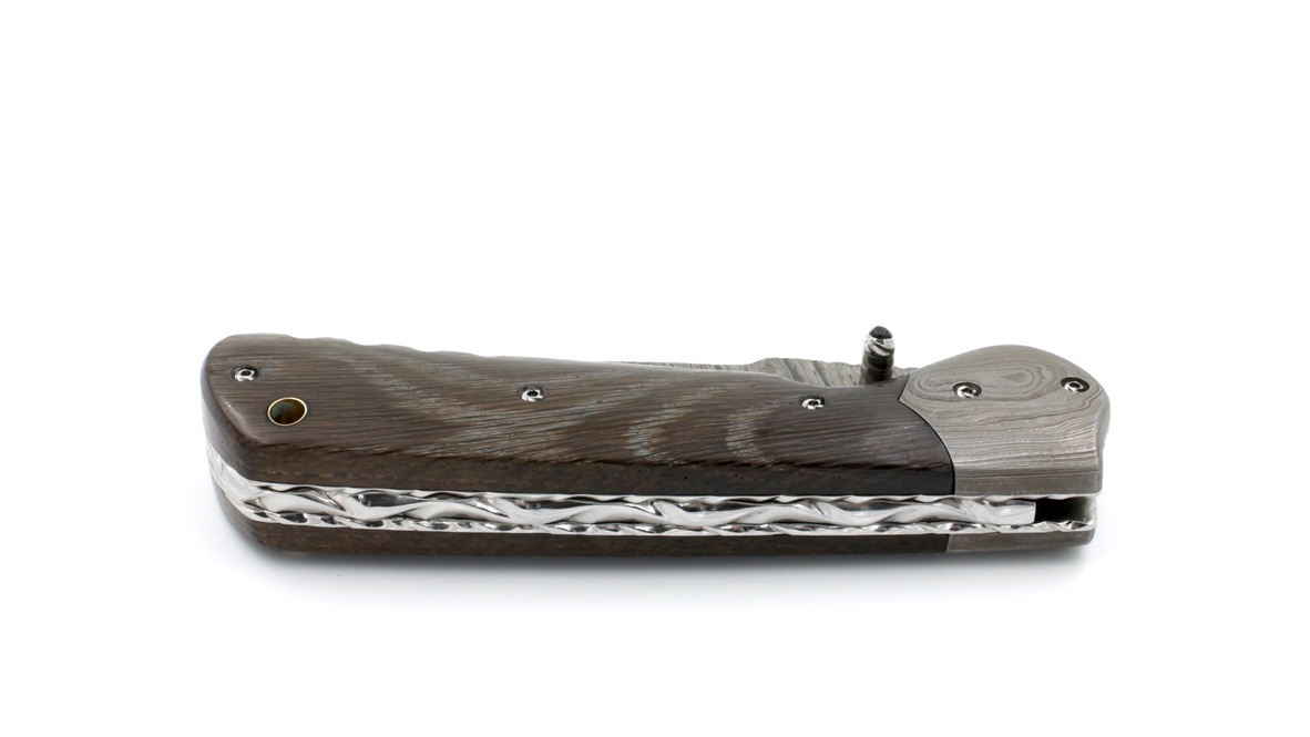 Olivier Moretti  Linerlock Taschenmesser Mooreiche Damastklinge  Olivier Moretti  Linerlock Taschenmesser Mooreiche Damastklinge