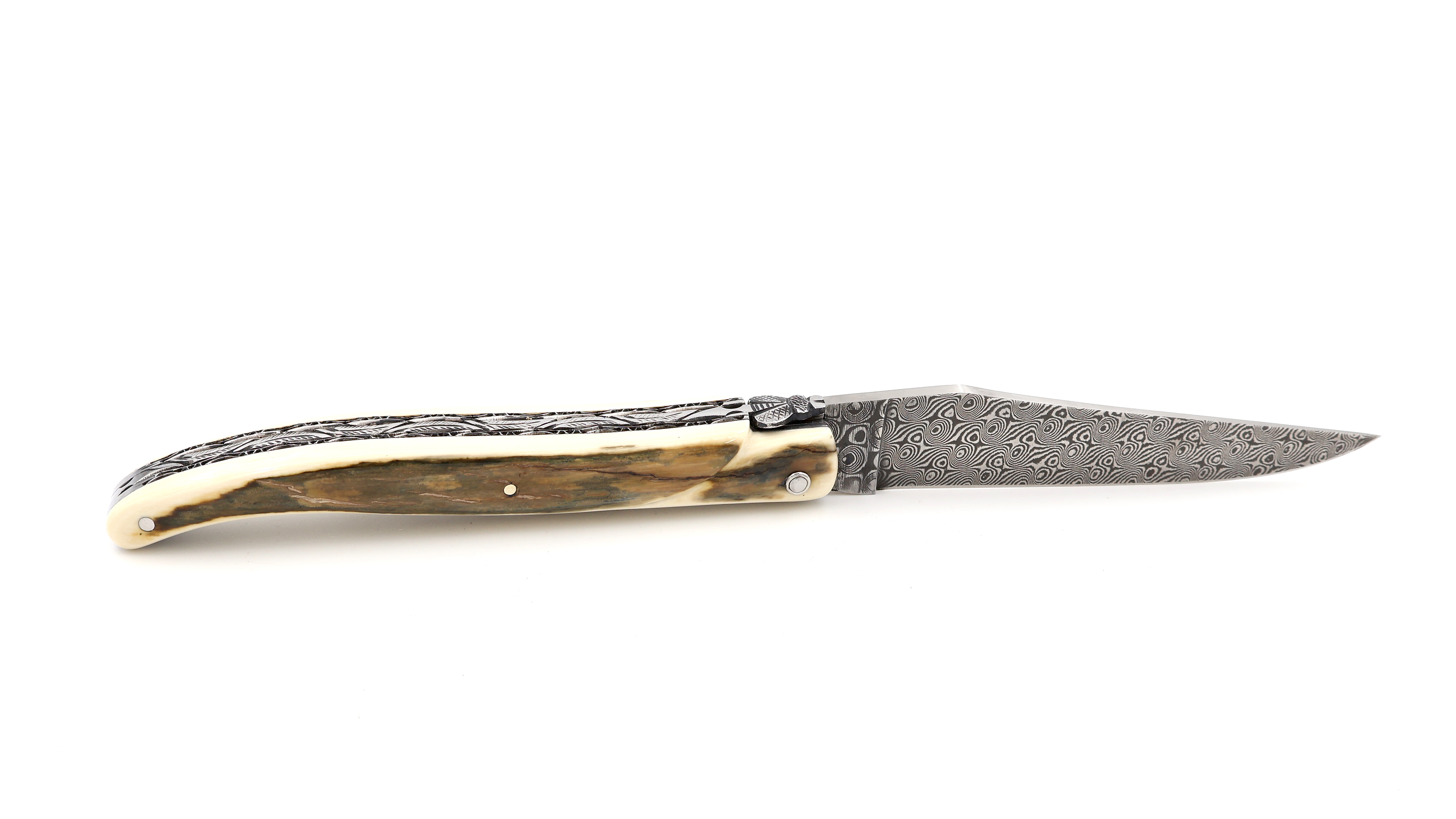 Laguiole en Aubrac DSC® Rosendamast Mammutelfenbeinkruste massiv Doppelplatine 12 cm