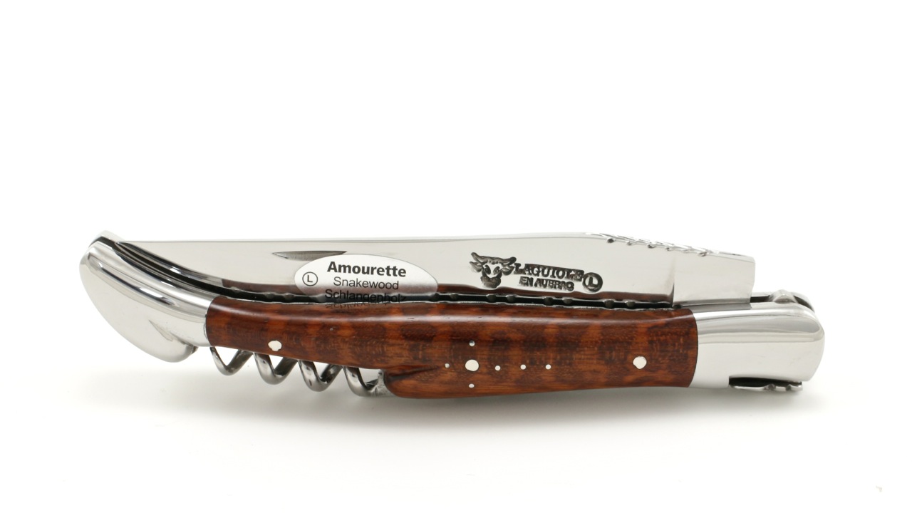 Laguiole en Aubrac snakewood plates with engraving with corkscrew 12 cm