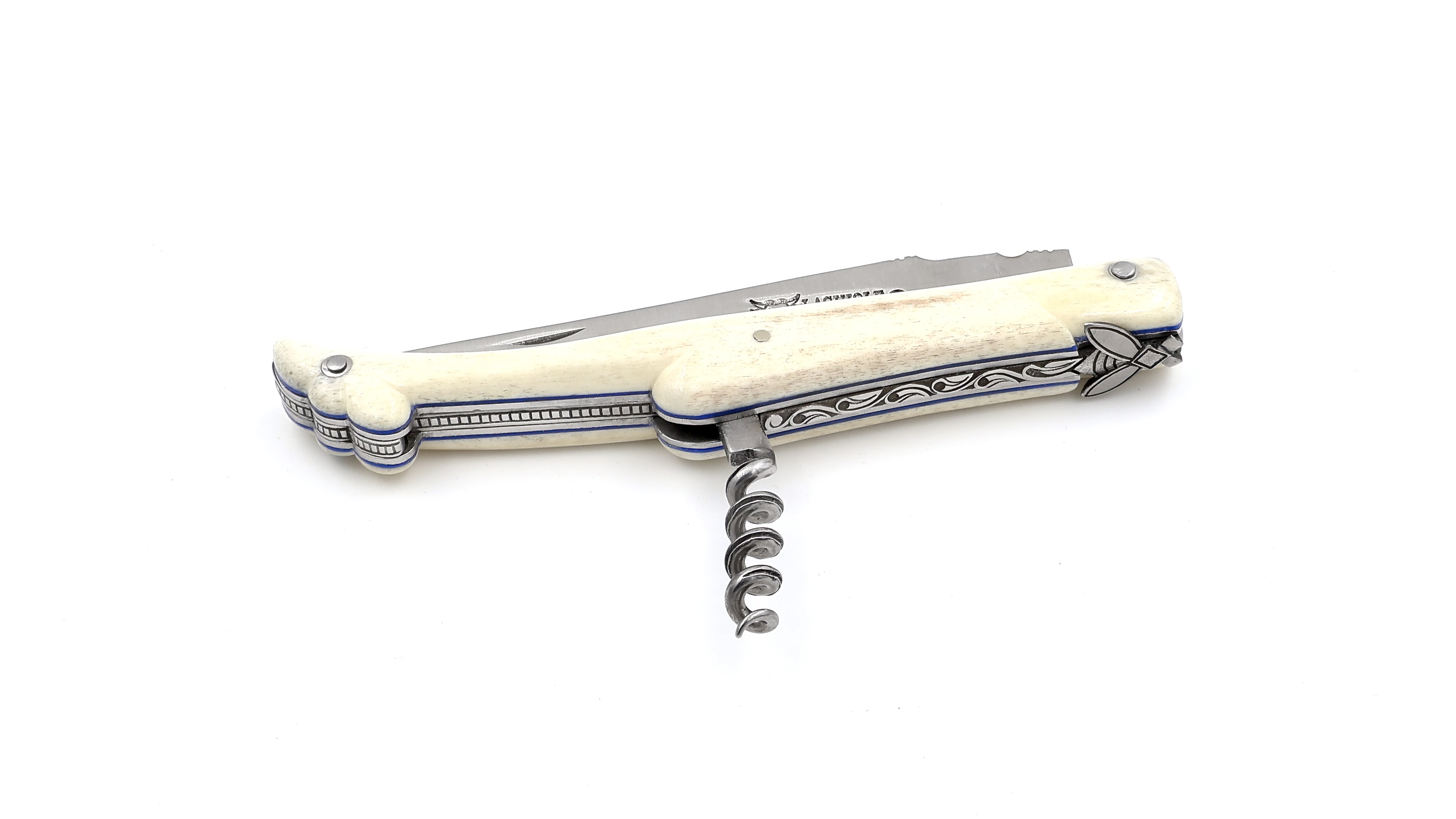 Meisterstück Laguiole en Aubrac Knochen skulpturiert mit Korkenzieher 12 cm