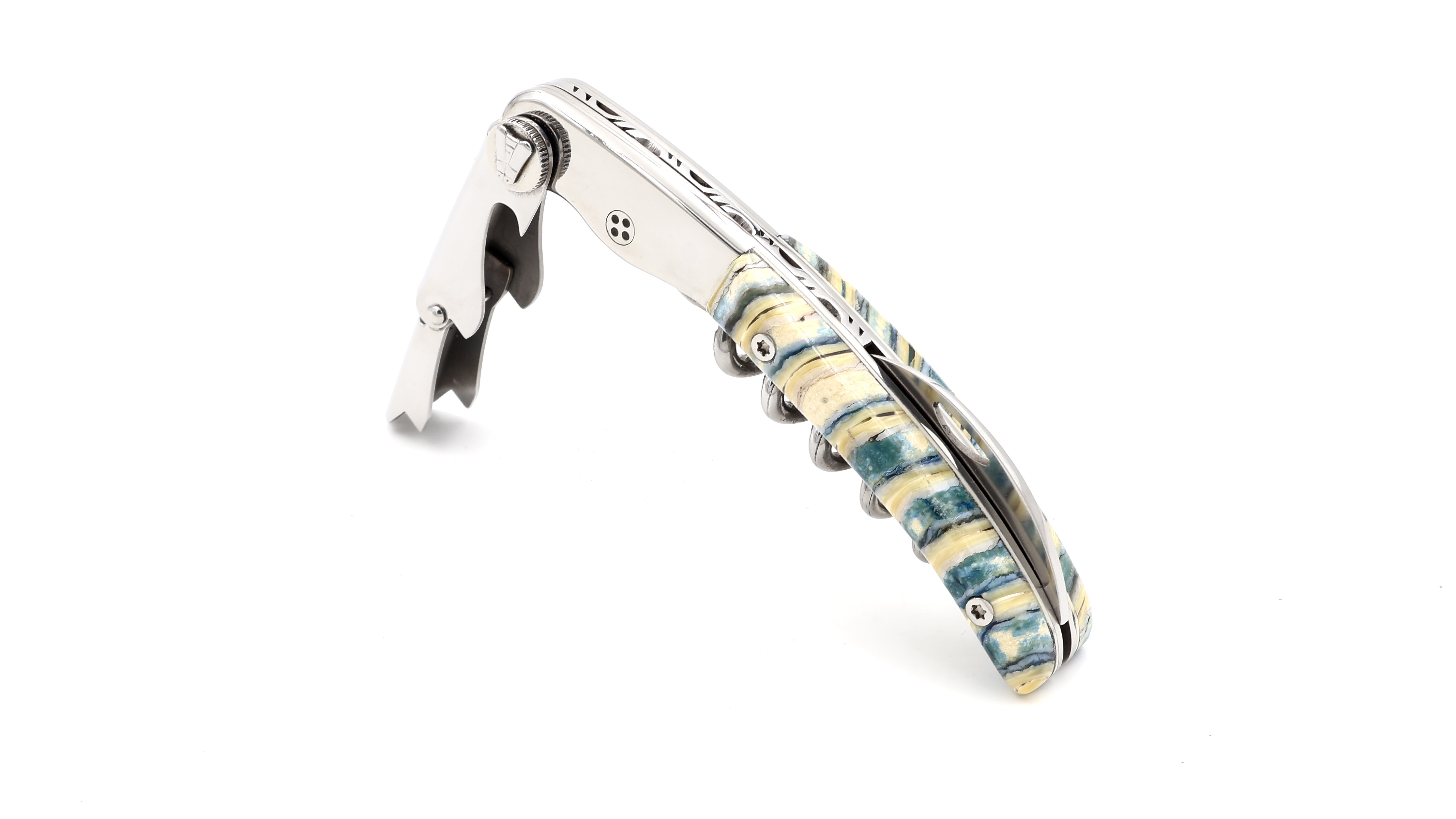Claude Dozorme Clos Laguiole wineopener with mammothtusk beige-blue