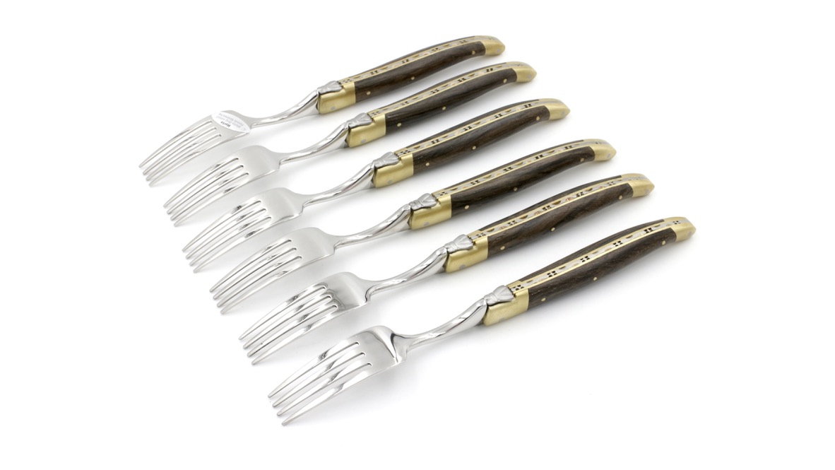 Laguiole en Aubrac fossile Mooreiche Messing Laguiole Steakgabel Set