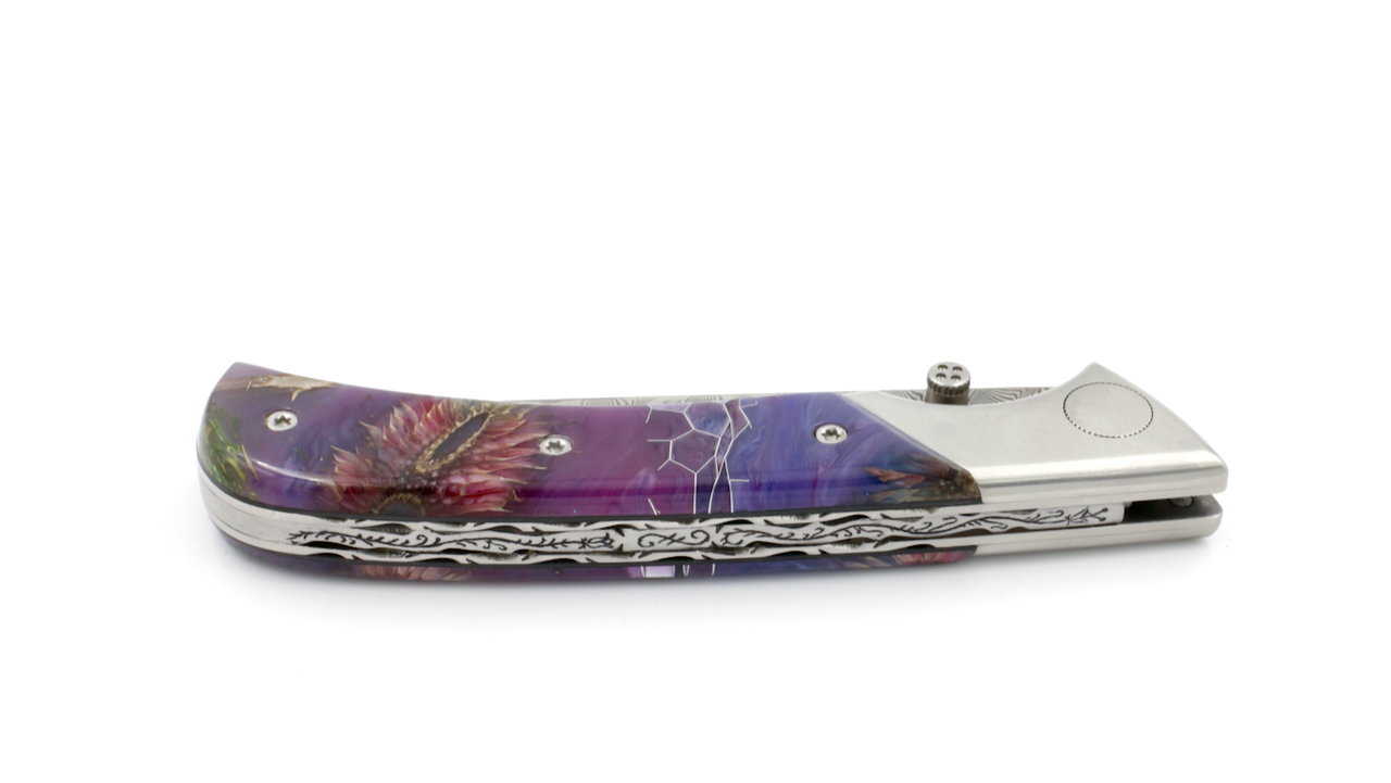 5-15-140-15GL-E17-1 Claude DOZORME EOK hunting knife Nid d'Abeille poplarburl wood