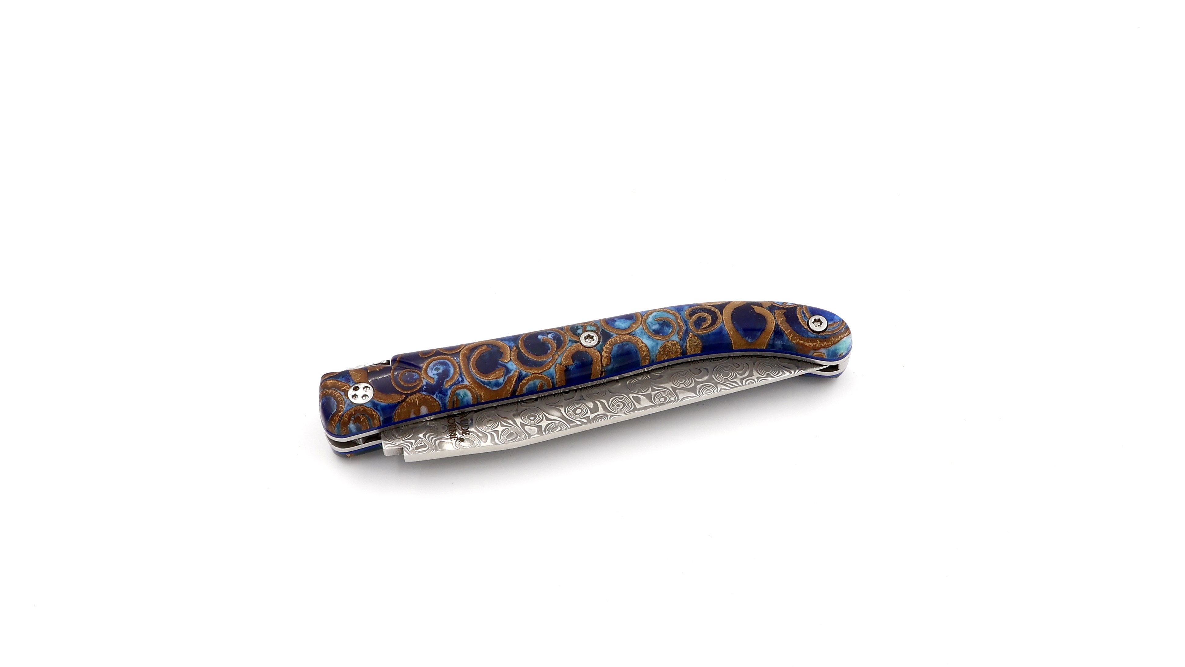 Claude DOZORME Laguiole Canella blue 12 cm damascus Claude DOZORME Laguiole Canella blue 12 cm damascus