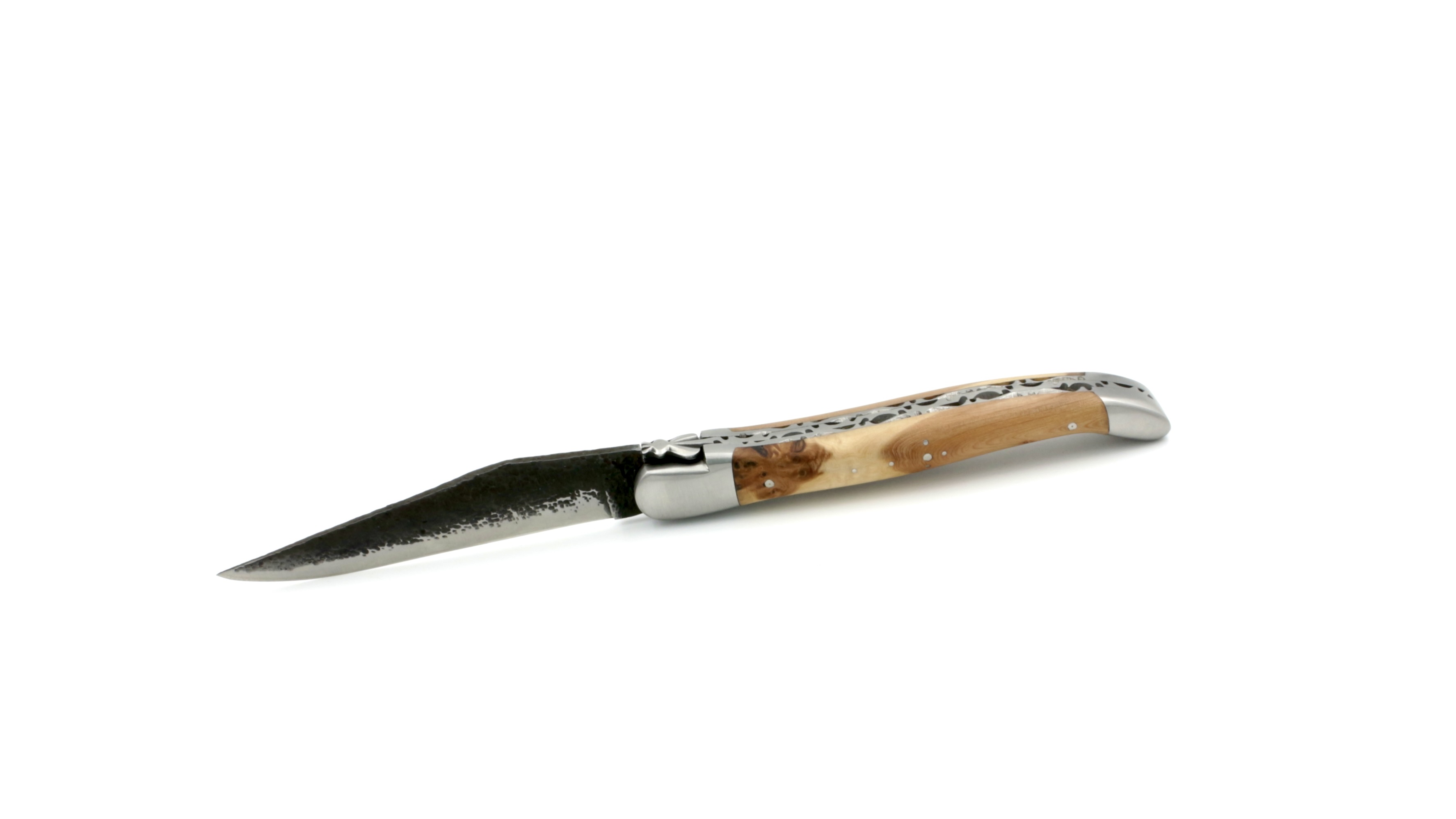 100FBDA1-983D-4B79-AA95-BB1110132341_1_201_a Honoré Durand Laguiole Wacholder Doppelplatine Klinge Brut de Forge 12 cm satiniert