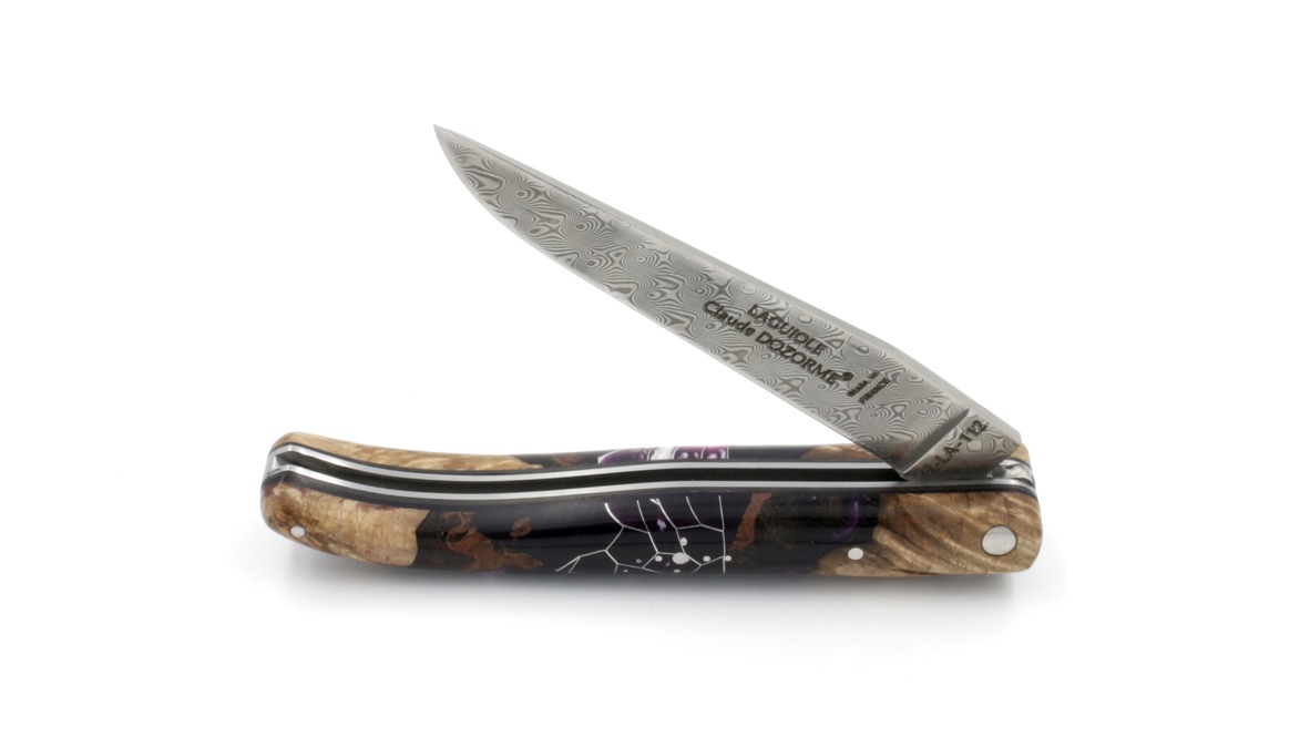 Claude DOZORME Laguiole Messer LUX Esche Wurzelholz Nid d'Abeille 12 cm Damastklinge