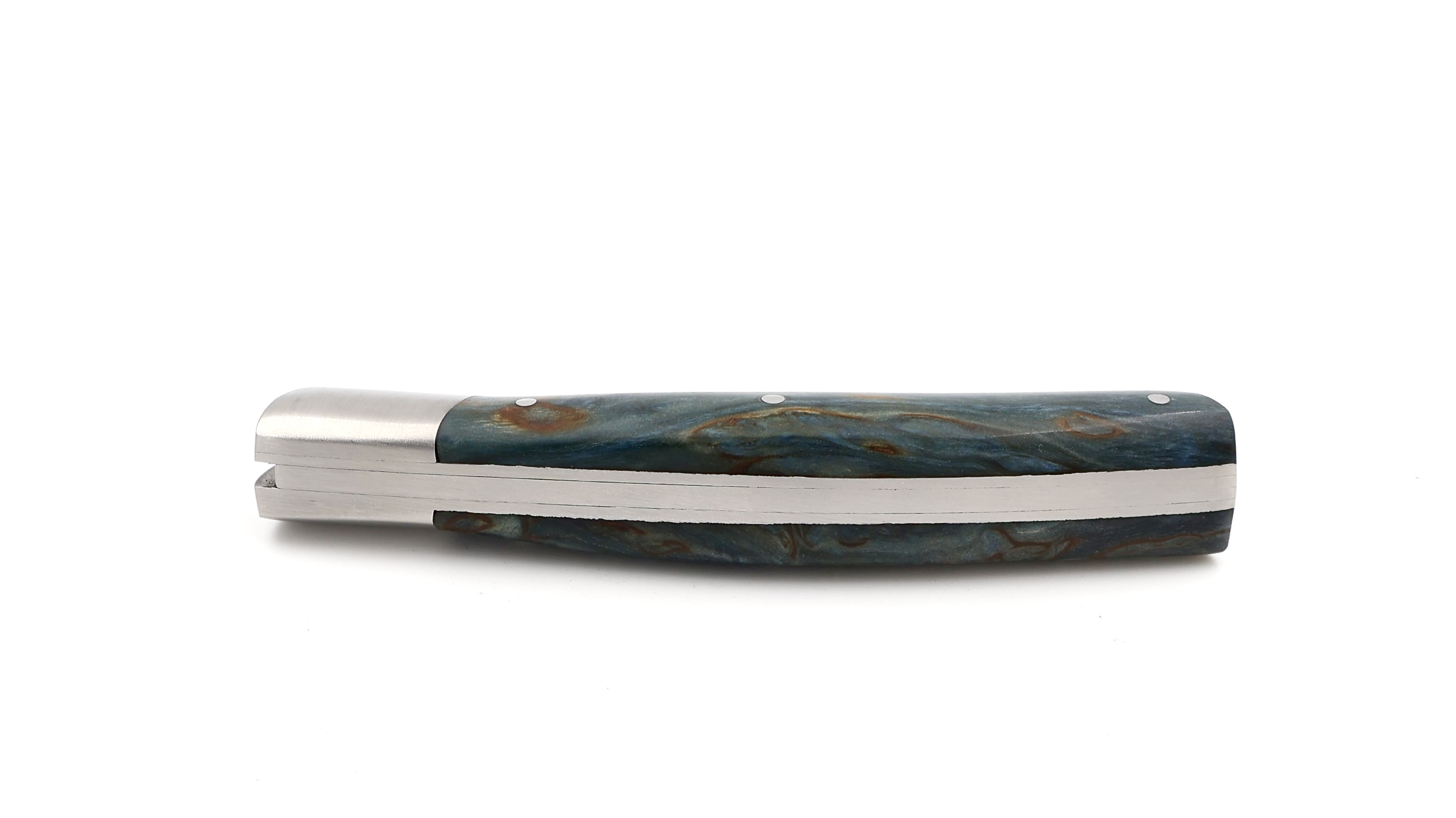 AU SABOT THIERS knife 10 cm birchwood burl blue