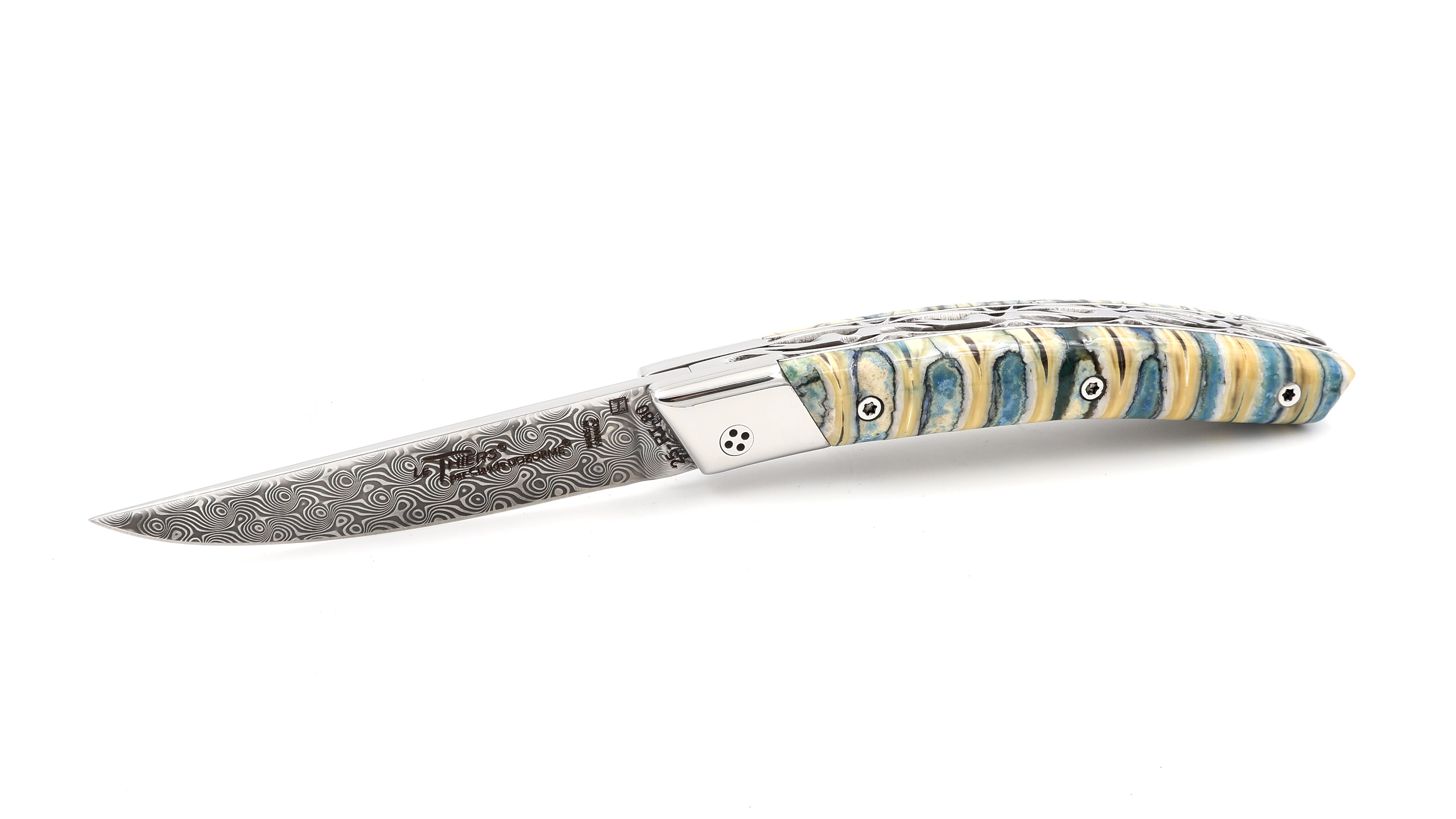 Claude DOZORME Thiers RLT mammoth tooth blue damascus blade stainless
