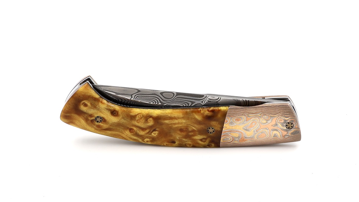 MANU LAPLACE 1515  ZULU Mokume & Ahorn Wurzelholz Damastklinge