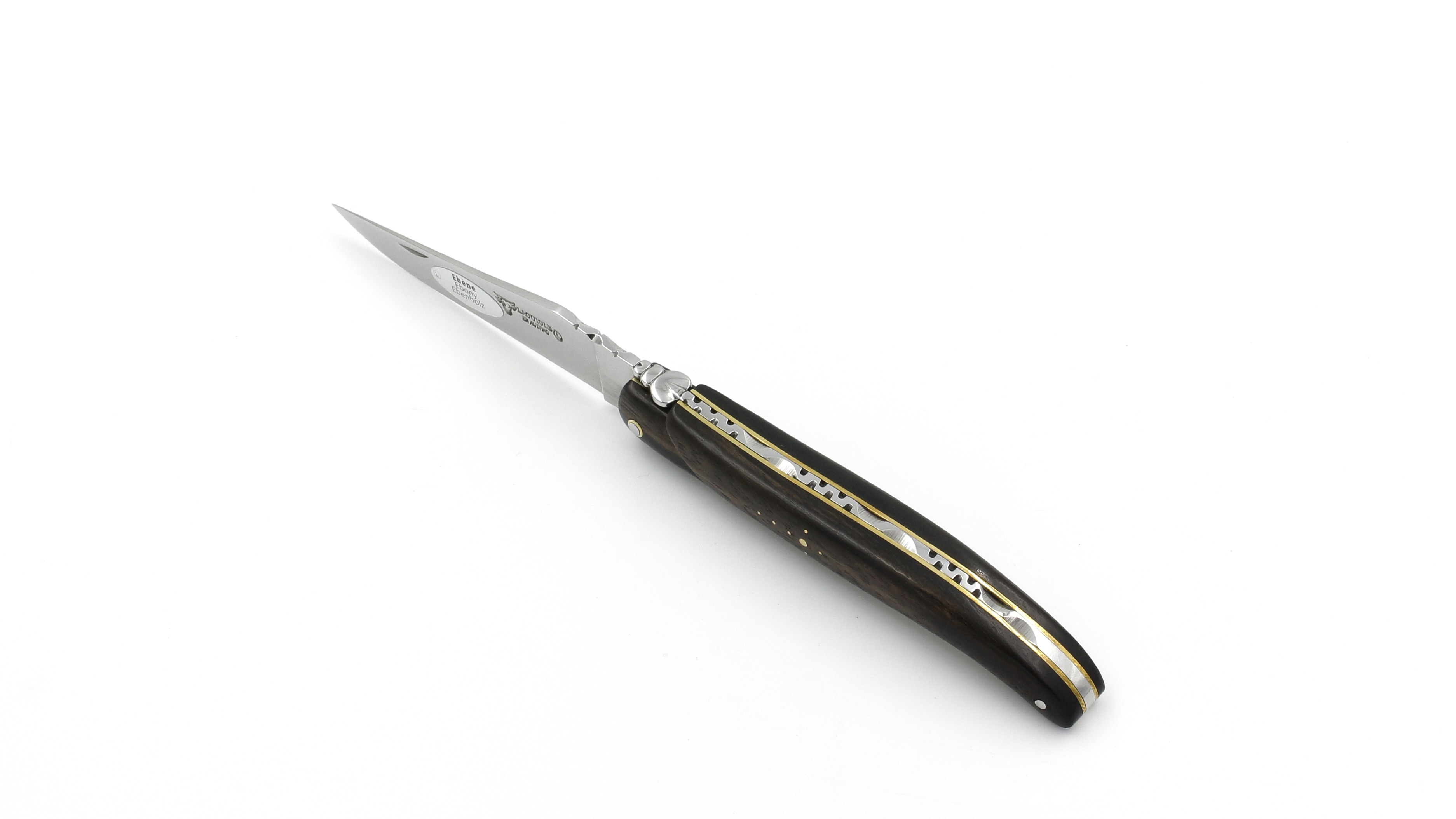 Laguiole en Aubrac Ebony full handle brass plates 12 cm