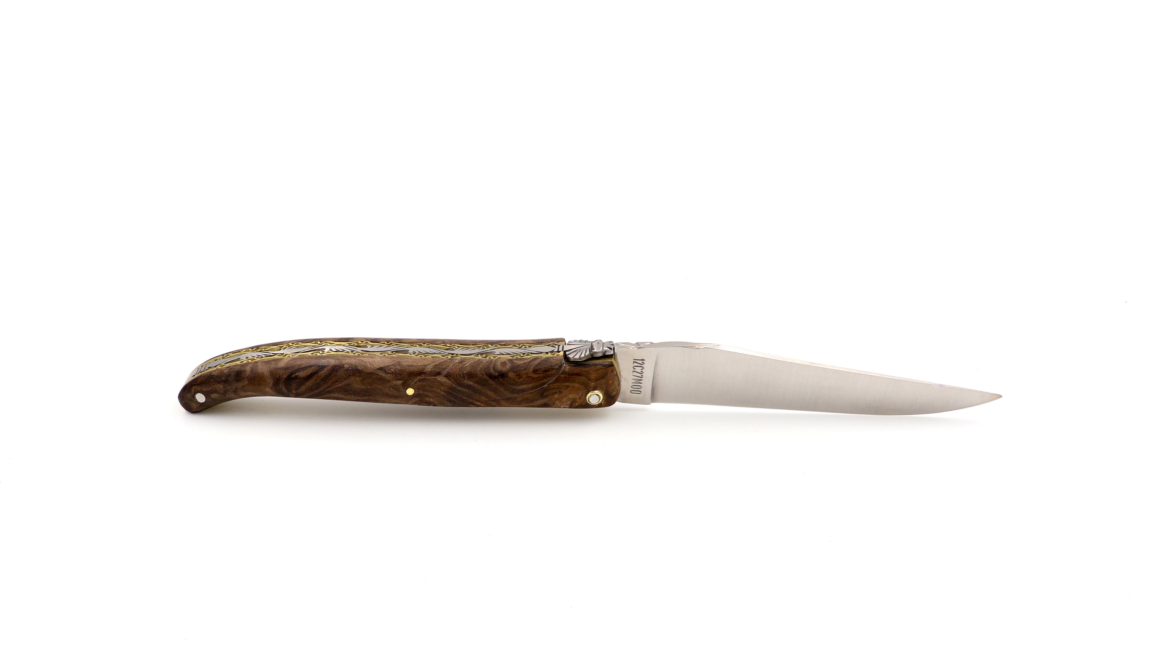 Laguiole en Aubrac Lorbeerholz massiv Messingplatine Doppelplatine 12 cm  