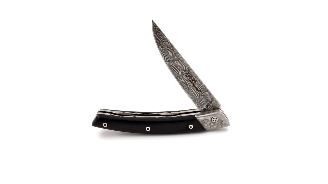 Claude DOZORME Thiers RLT ebony damascus blade and bolsters Claude DOZORME Thiers RLT ebony damascus blade and bolsters