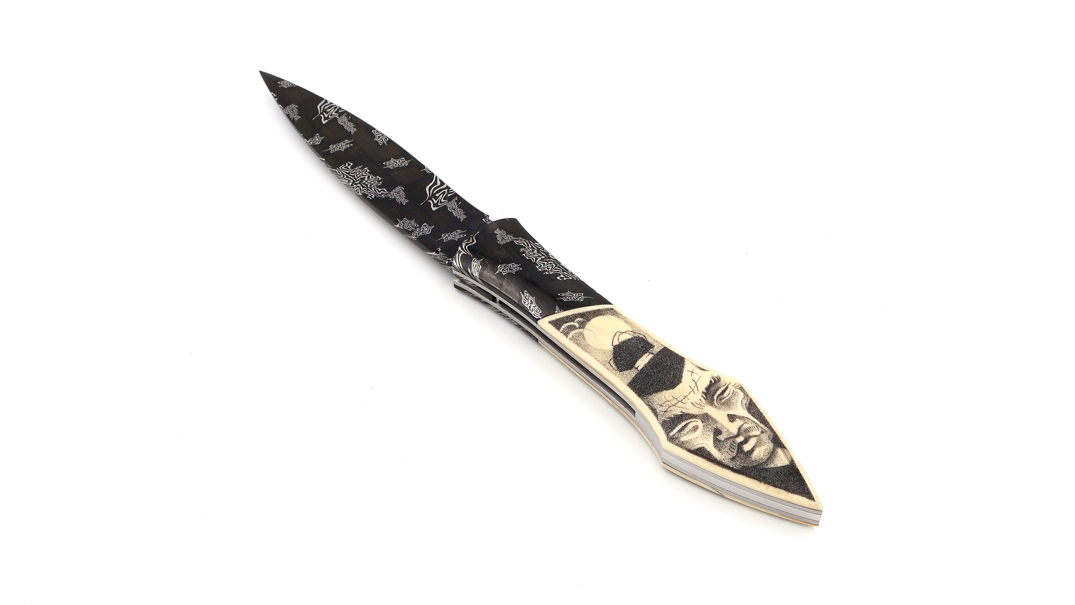 LARAUD Blades L’Oegopsyde Mammutelfenbein Scrimshaw Mosaik-Damastklinge