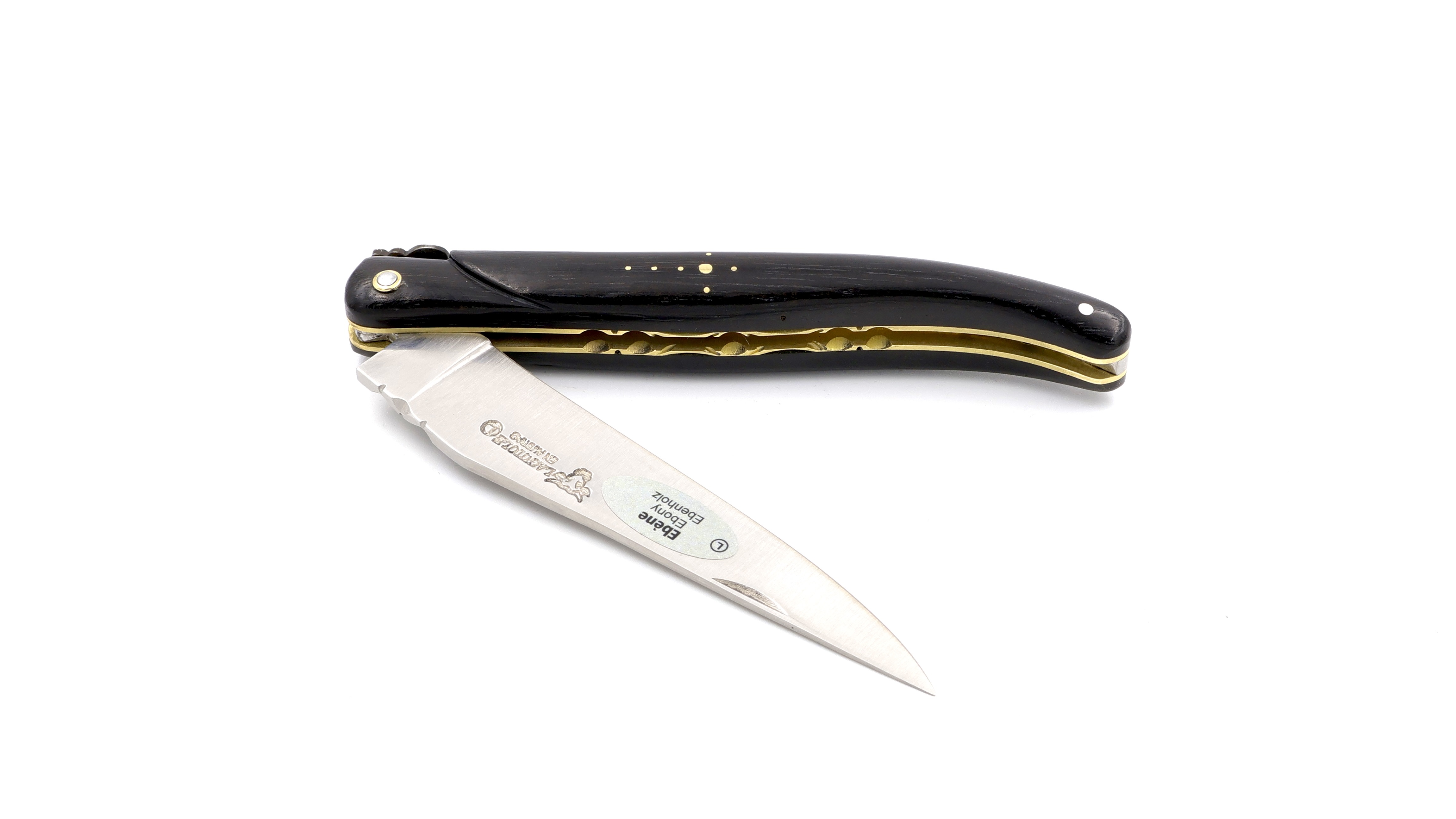 Laguiole en Aubrac Ebony full handle brass plates 12 cm