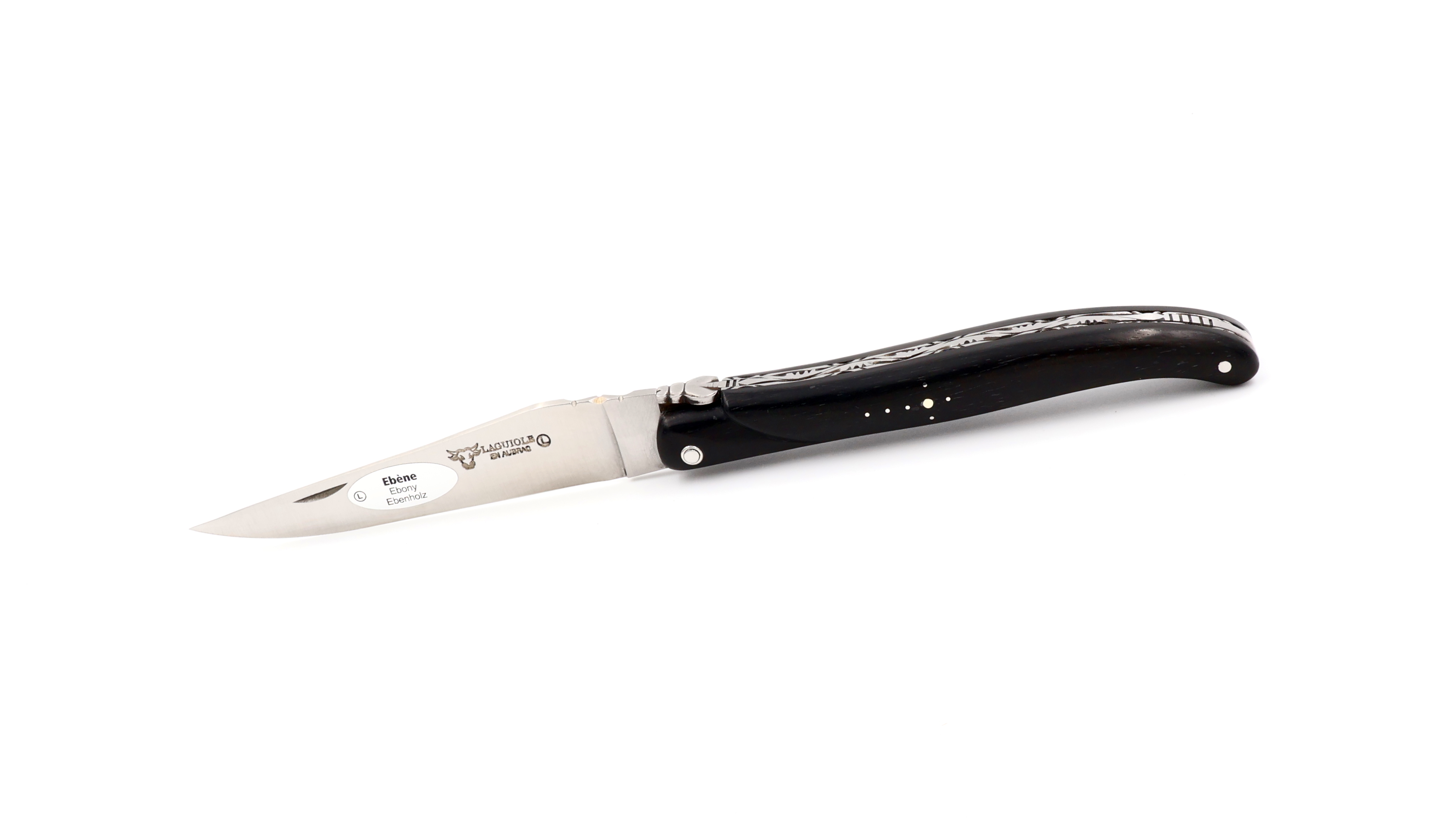 Laguiole en Aubrac Ebenholz guillochiert massiver Griff 12 cm matt