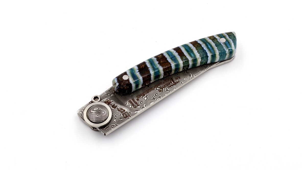 Claude DOZORME Thiers Liner mammoth tusk damascus blade Claude DOZORME Thiers Liner mammoth tusk damascus blade