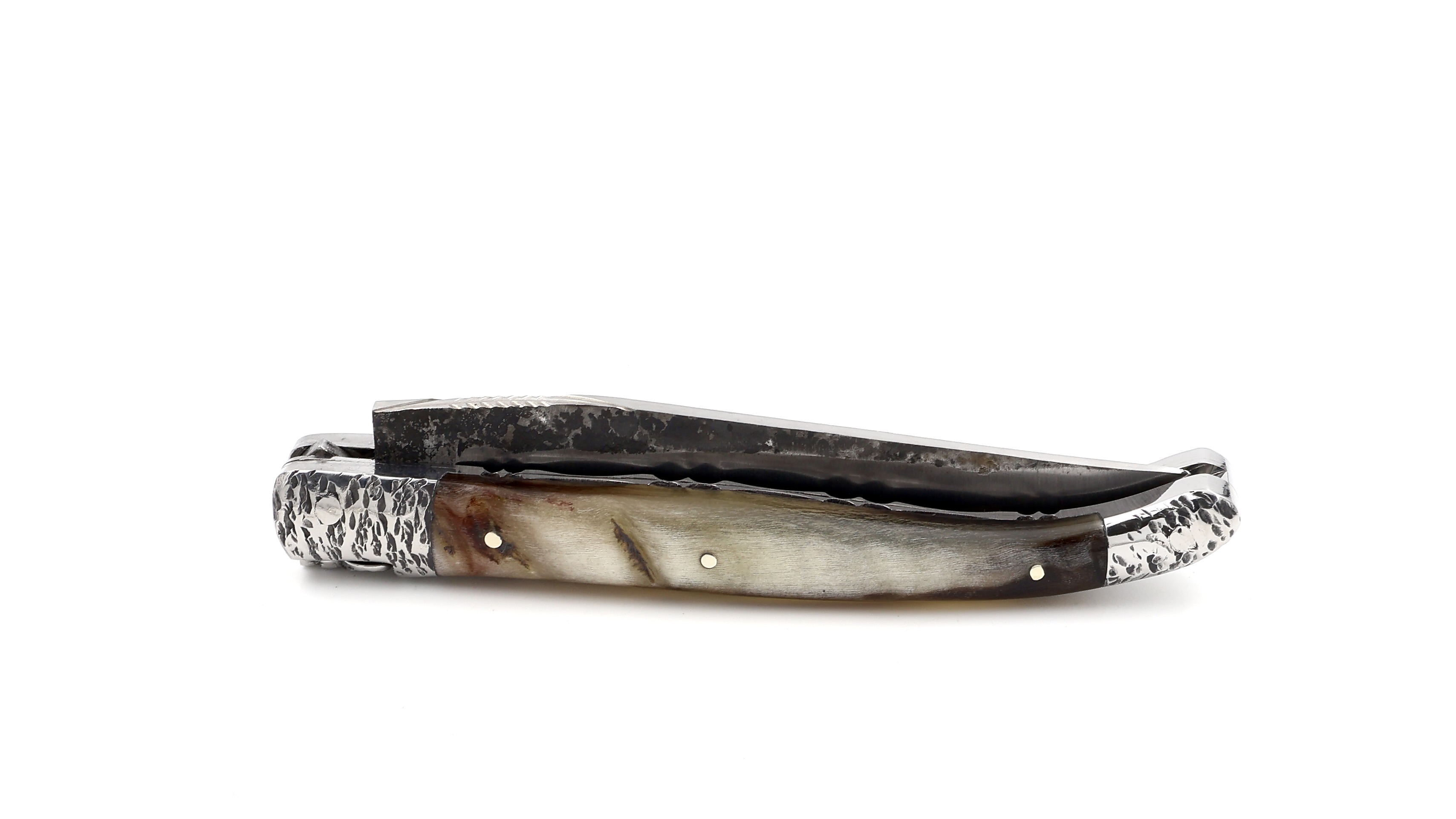 Laguiole en Aubrac Brut de Forge Widderhorn handgehämmerte Backen Doppelplatine 12 cm