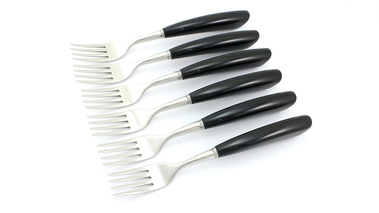 Gabeln-poliert-2 Saladini Steakgabel-Set 6-tlg. Büffelhorn