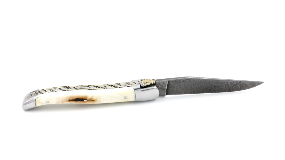 F2DBE5C3-0904-47EE-9FAD-3ADBDA82E101_1_105_c Honoré Durand Laguiole knife unique piece wild damascus,mammoth tusk 12 cm