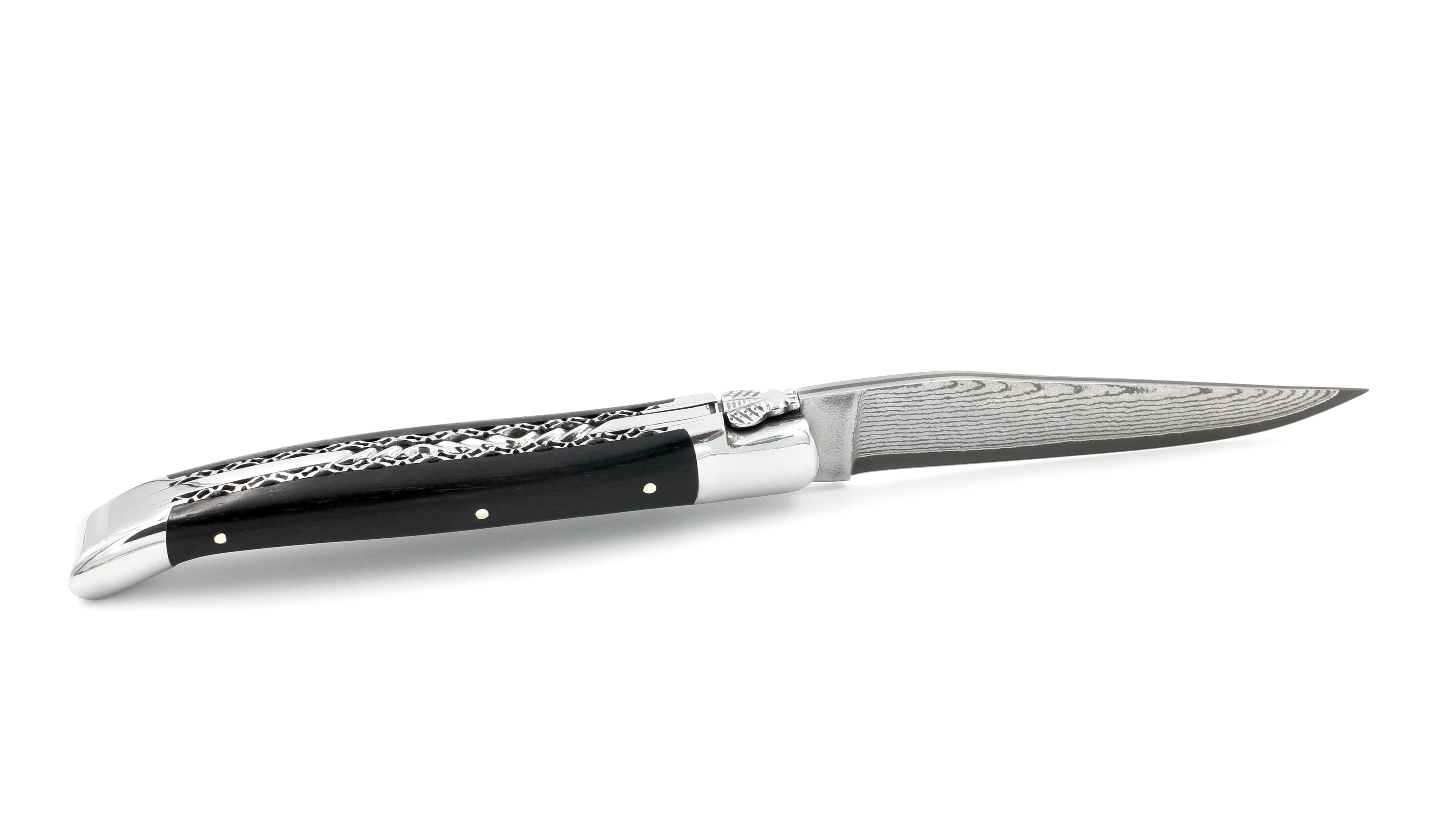 Laguiole en Aubrac double plate knife jap. damascus Ebony 12 cm