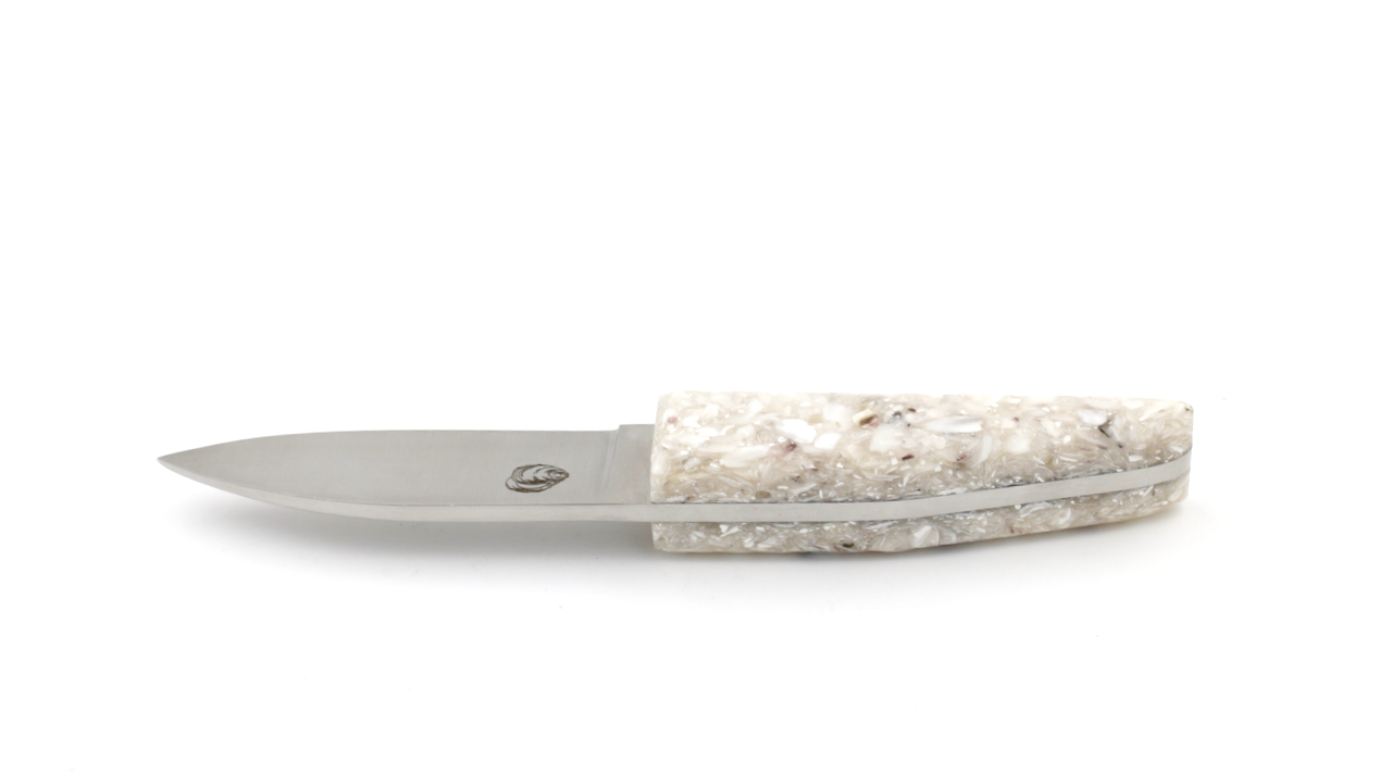 Charles Canonoyster knife scales oyster shell stabilized