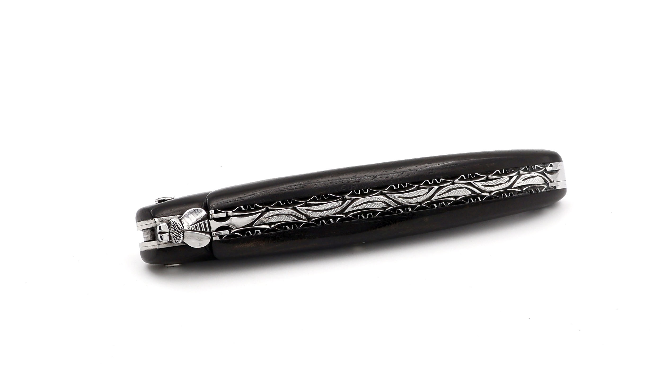 Laguiole en Aubrac double plates knife full handle ebony wood 12 cm damascus