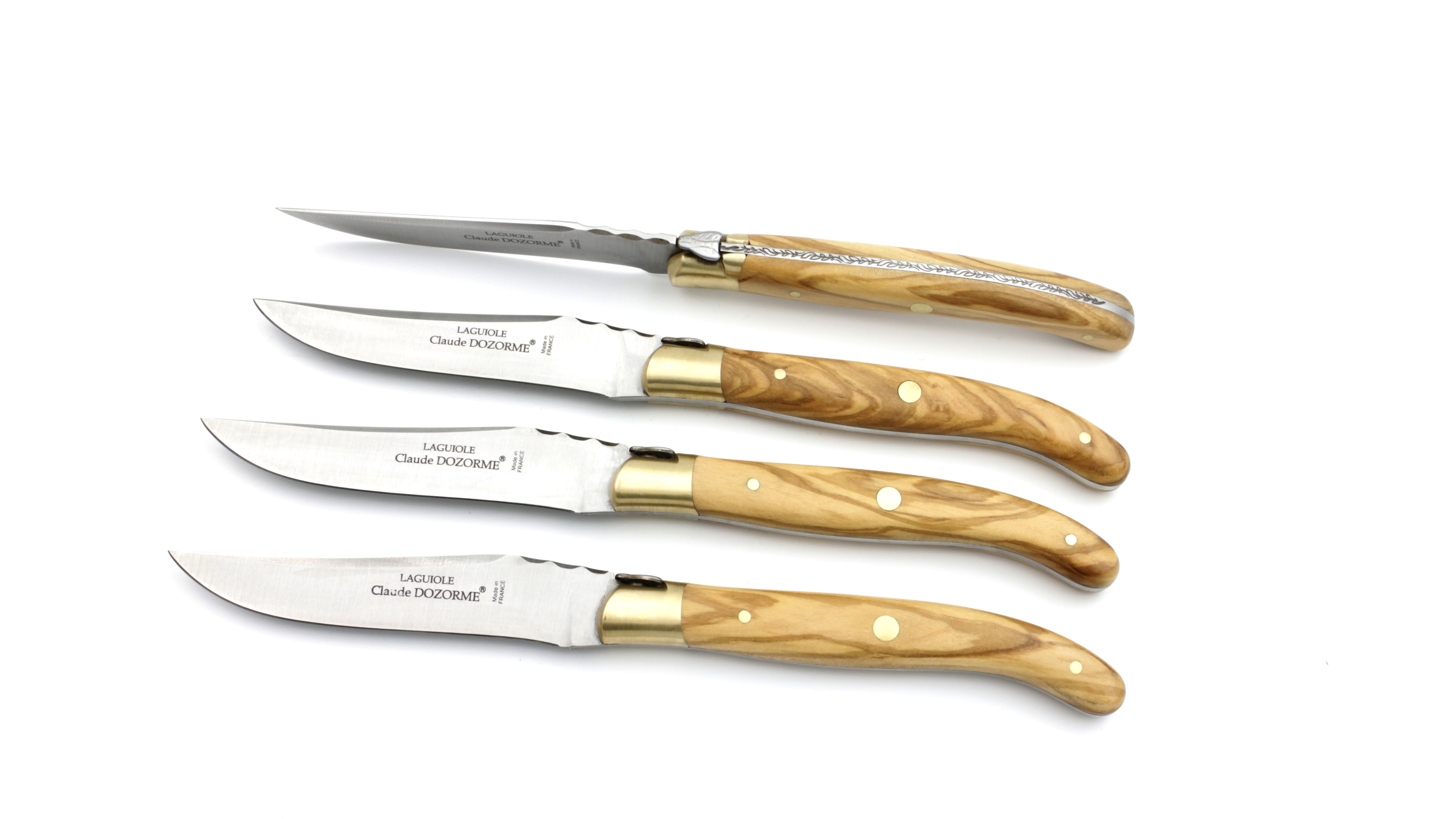 Claude DOZORME Laguiole Steakmesser Set 4-tlg. Olive Messingbacken