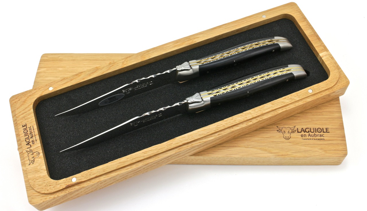 Laguiole en Aubrac double plate steak knives set Ebony