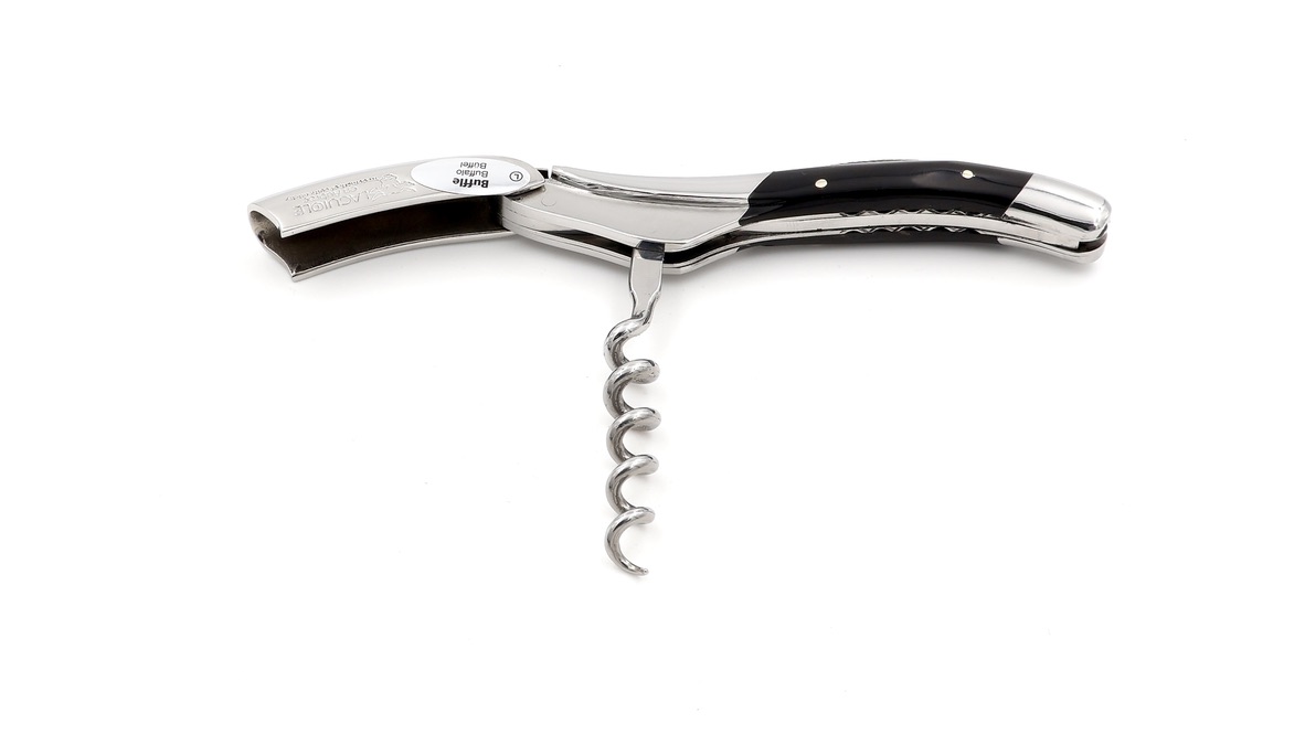 Laguiole en Aubrac Laguiole Sommelier knife buffalohorn with guillochage, special bee damascus