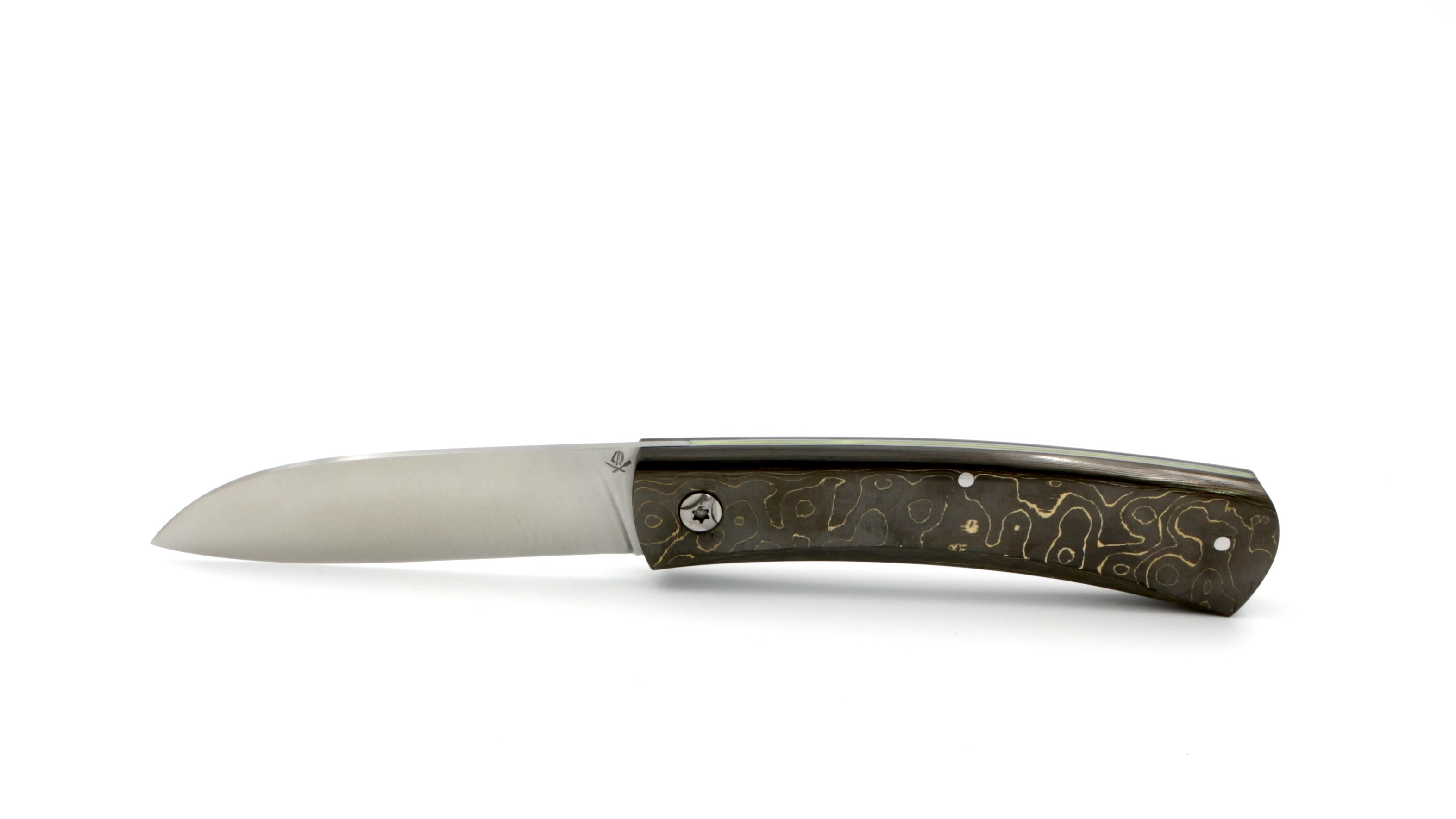 Roland LANNIER Spring Heeled Jack Taschenmesser  FATCarbon CAMO GOLD